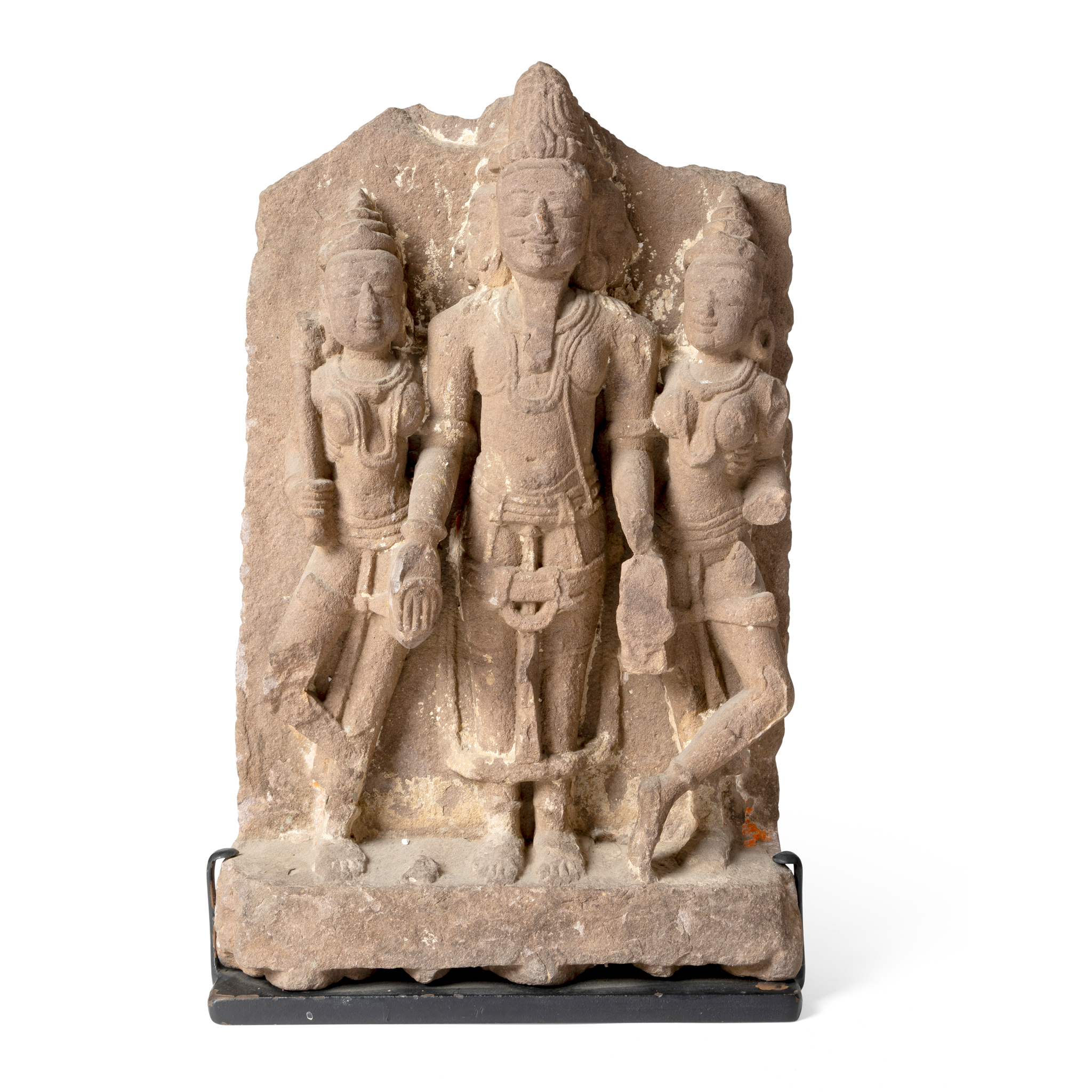 A SANDSTONE RELIEF OF BRAHMA AND HIS FEMALE CONSORTS