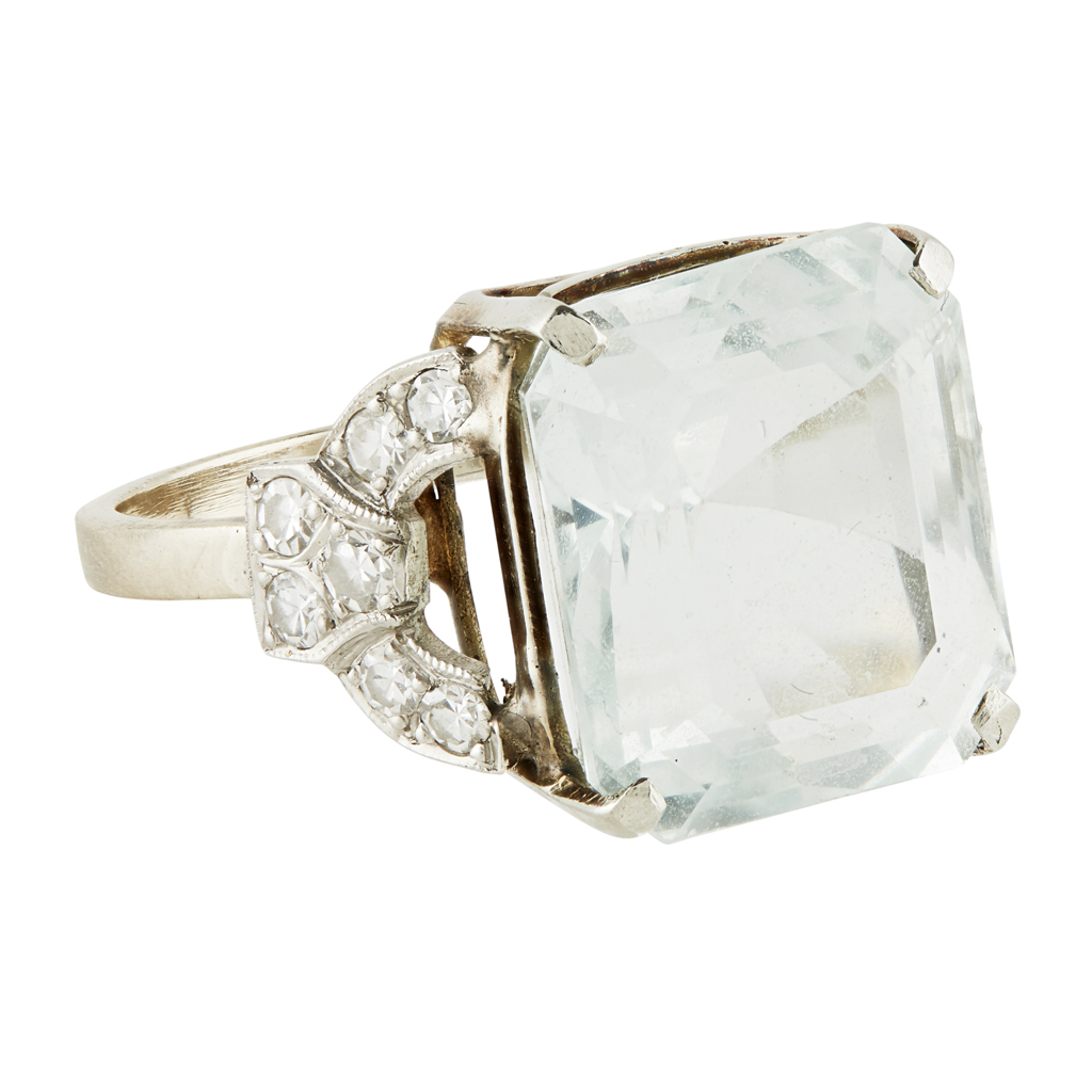An aquamarine and diamond set cocktail ring