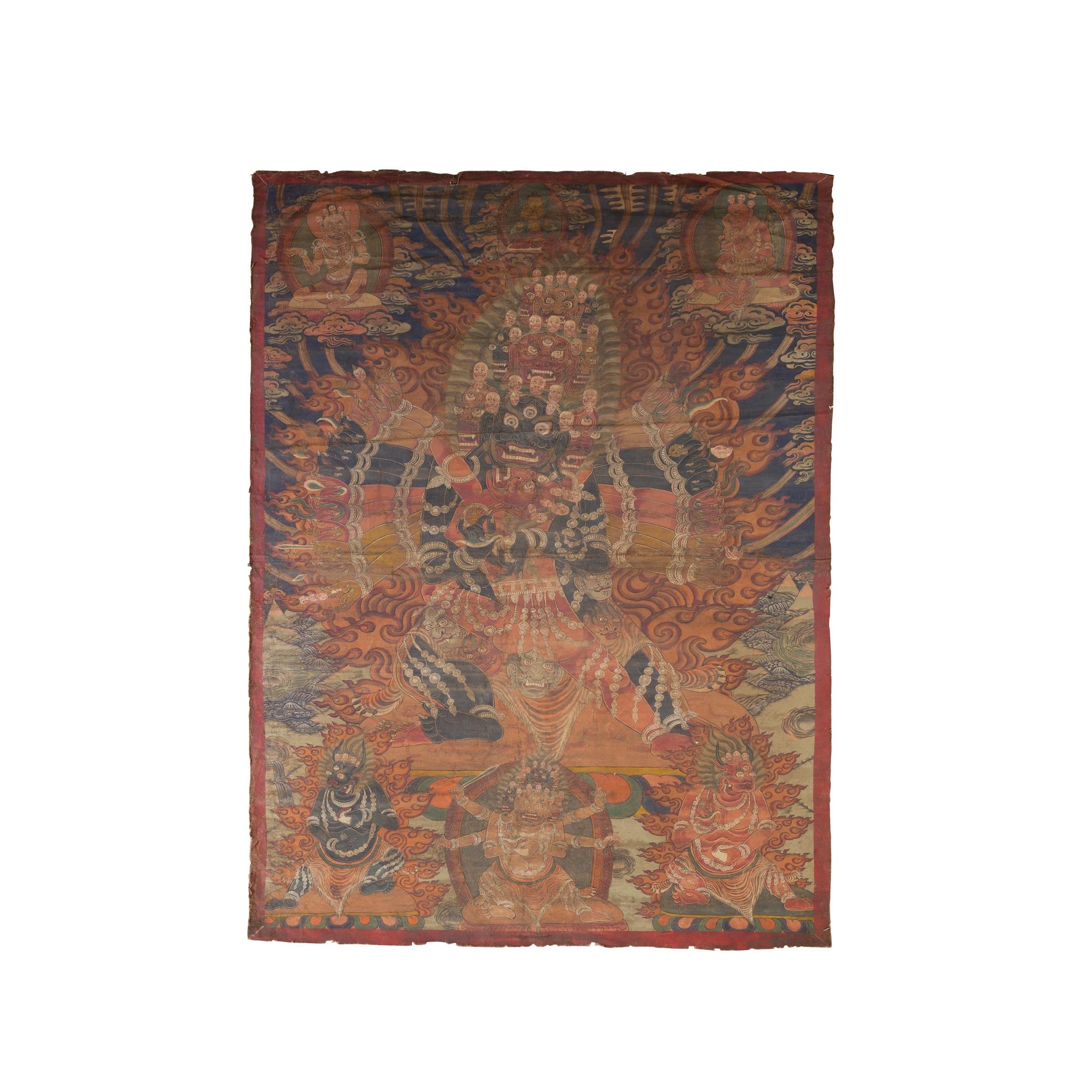 THANGKA DEPICTING VAJRAVEGA WITH CONSORT