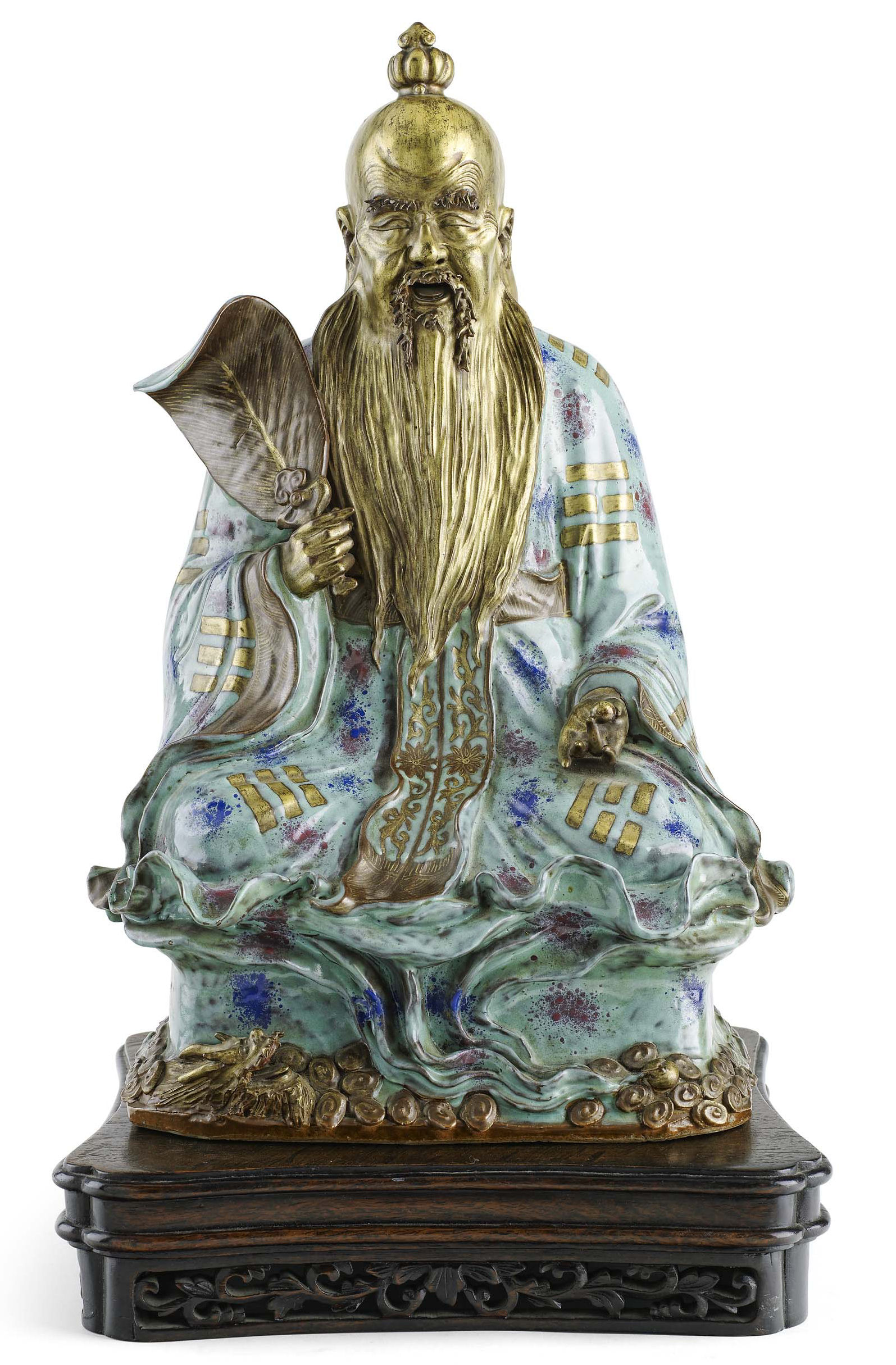 CHINESE POTTERY FIGURE OF ZHONGLI QUAN