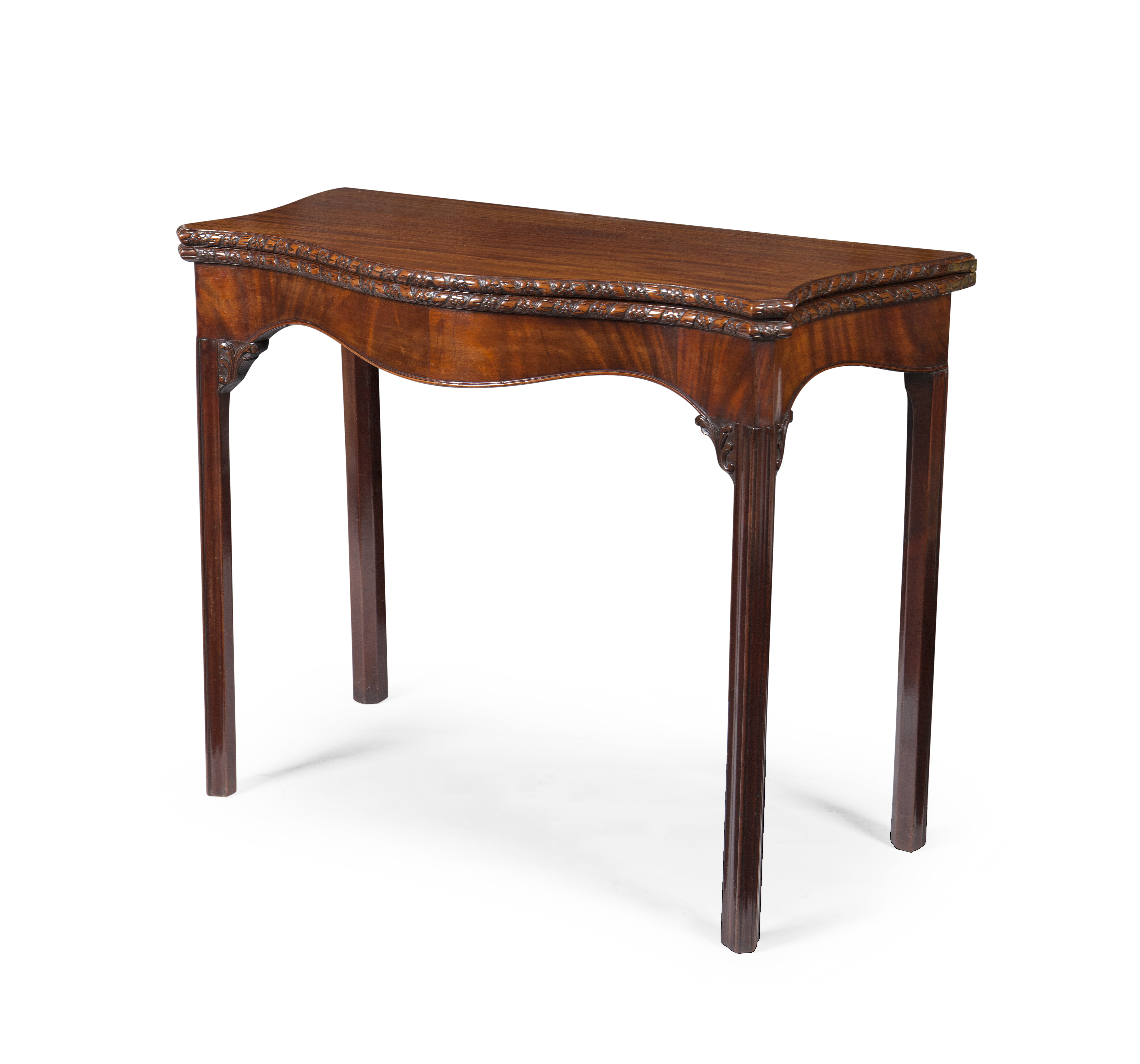 GEORGE III MAHOGANY SERPENTINE CARD TABLE