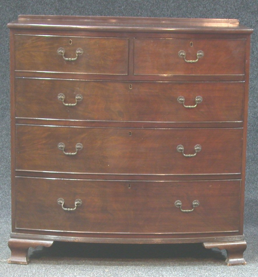 A mahogany bowfront chest of drawers,