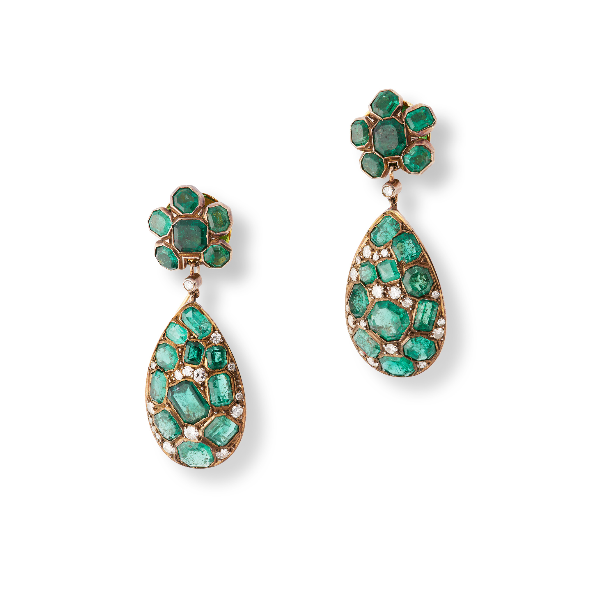 A pair of emerald and diamond "Day and Night" pendent earrings