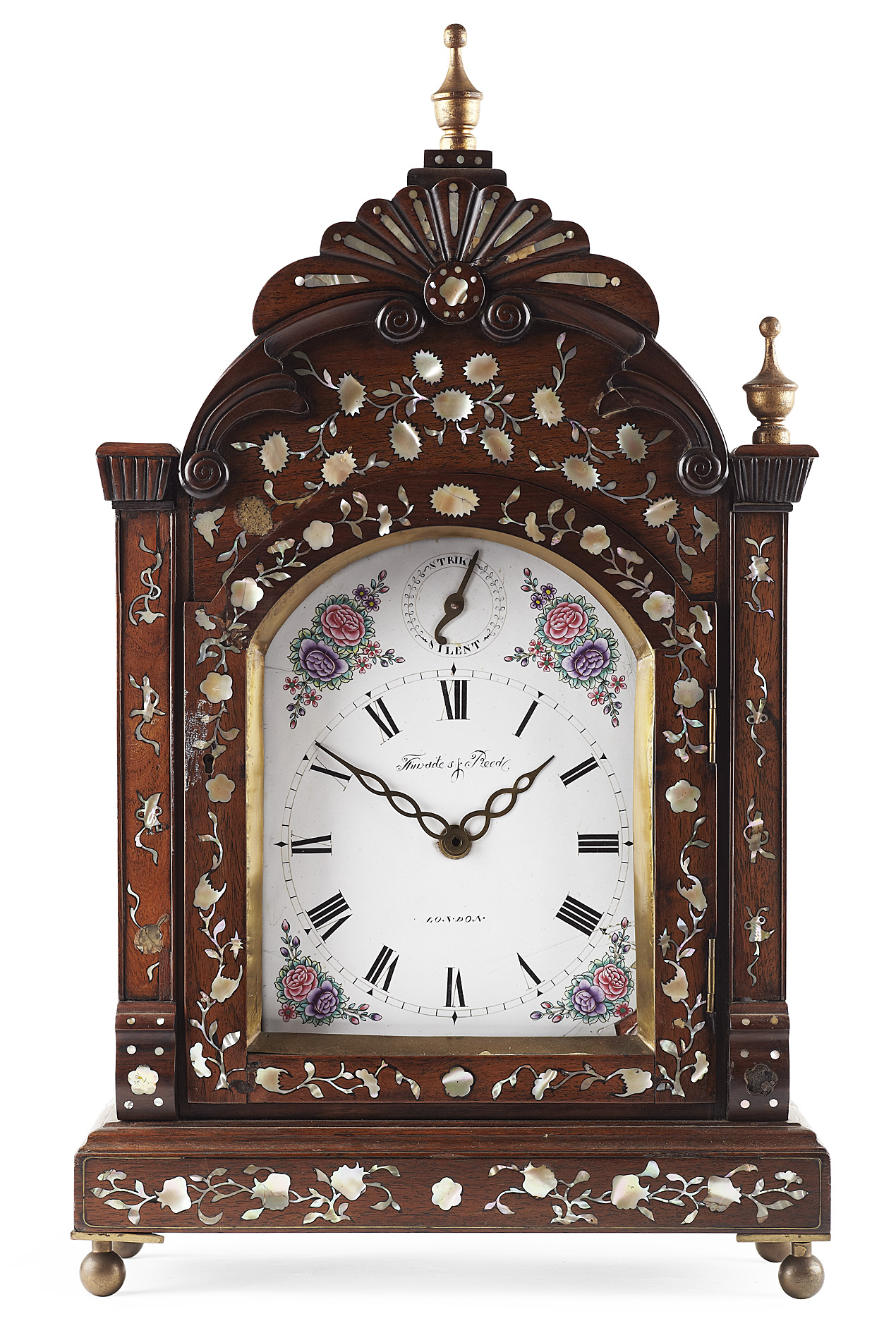 CHINESE EXPORT ROSEWOOD AND MOTHER OF PEARL MANTEL CLOCK