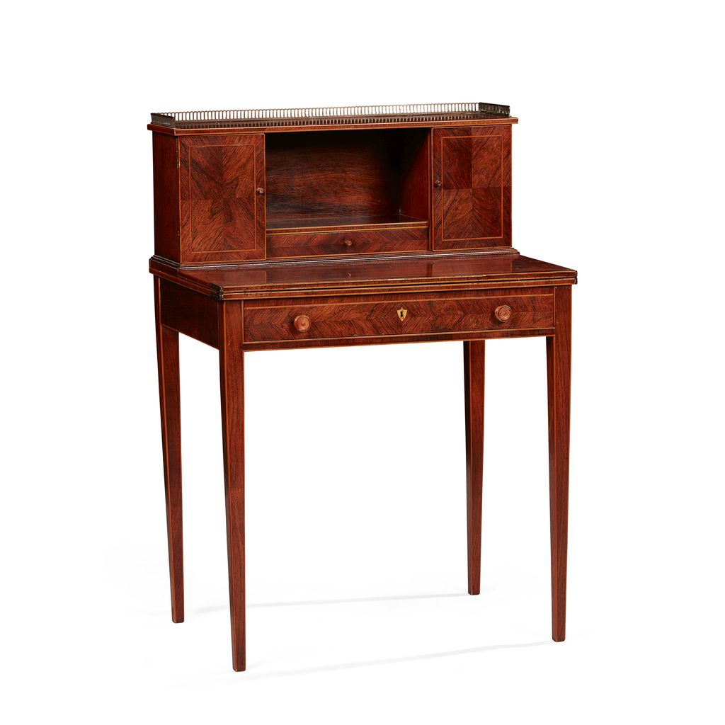 LOUIS XVI STYLE KINGWOOD AND ROSEWOOD CROSSBANDED BONHEUR DU JOUR