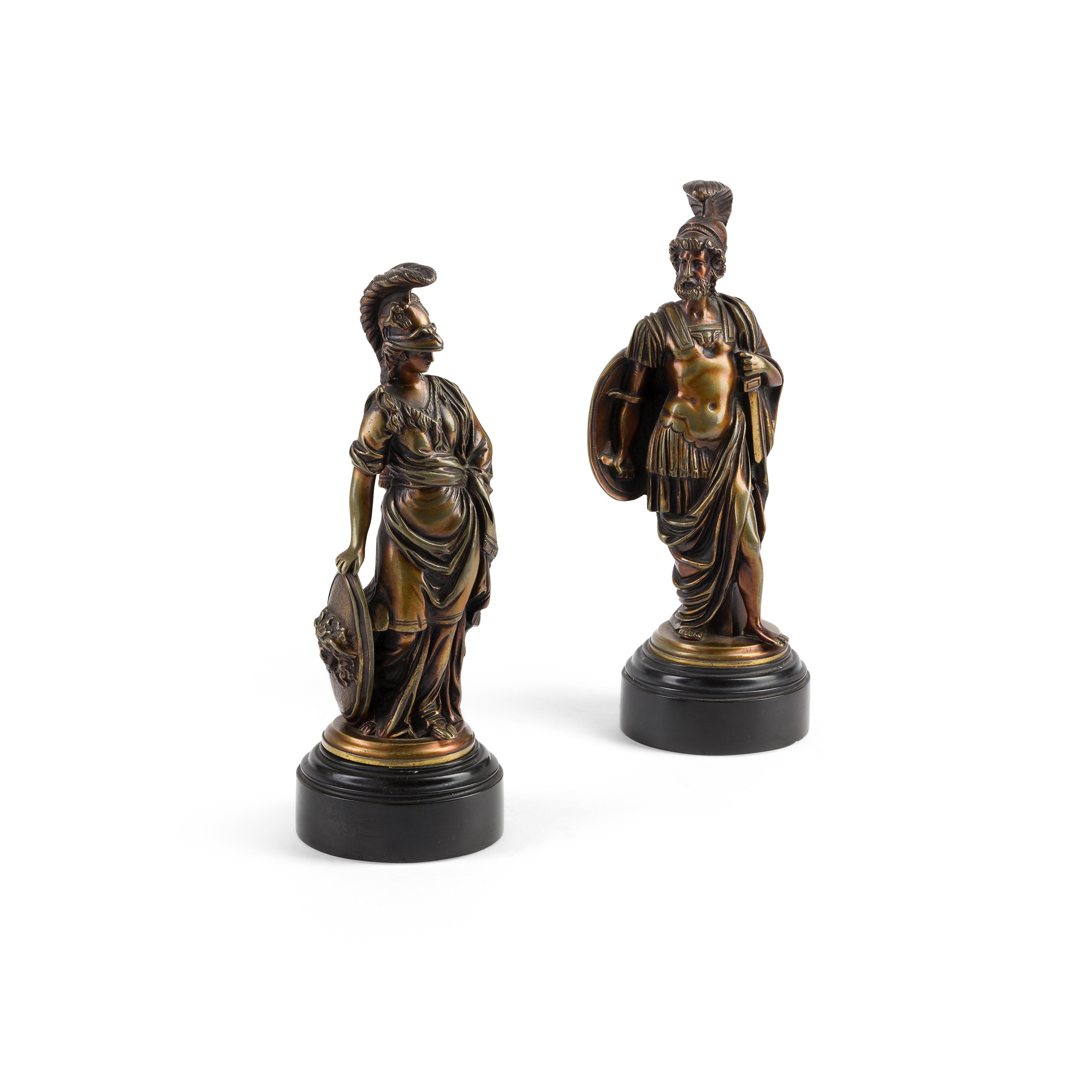 PAIR OF BRONZE FIGURES OF MARS AND MINERVA