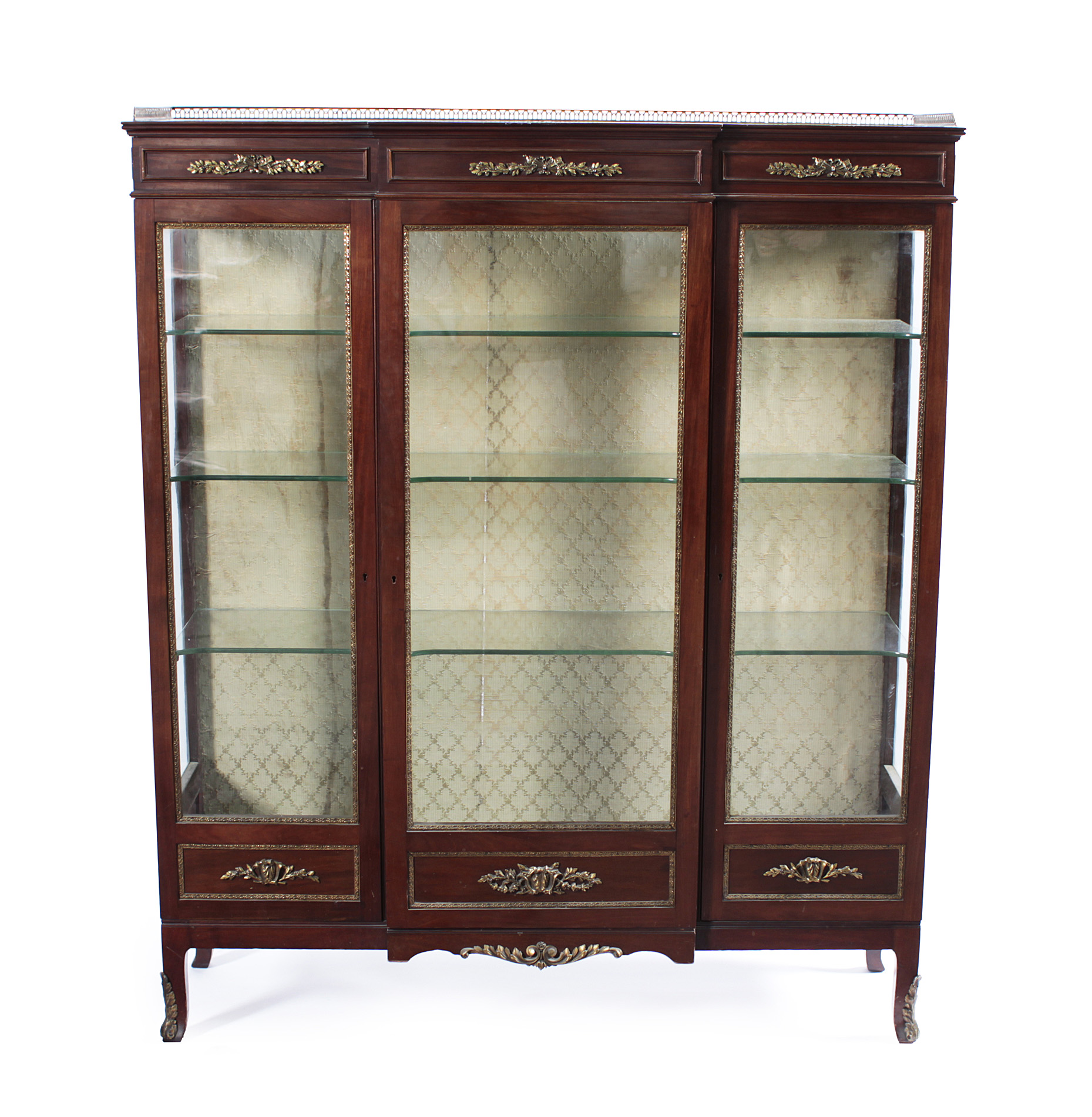 EMPIRE STYLE MAHOGANY AND BRASS MOUNTED BREAKFRONT VITRINE