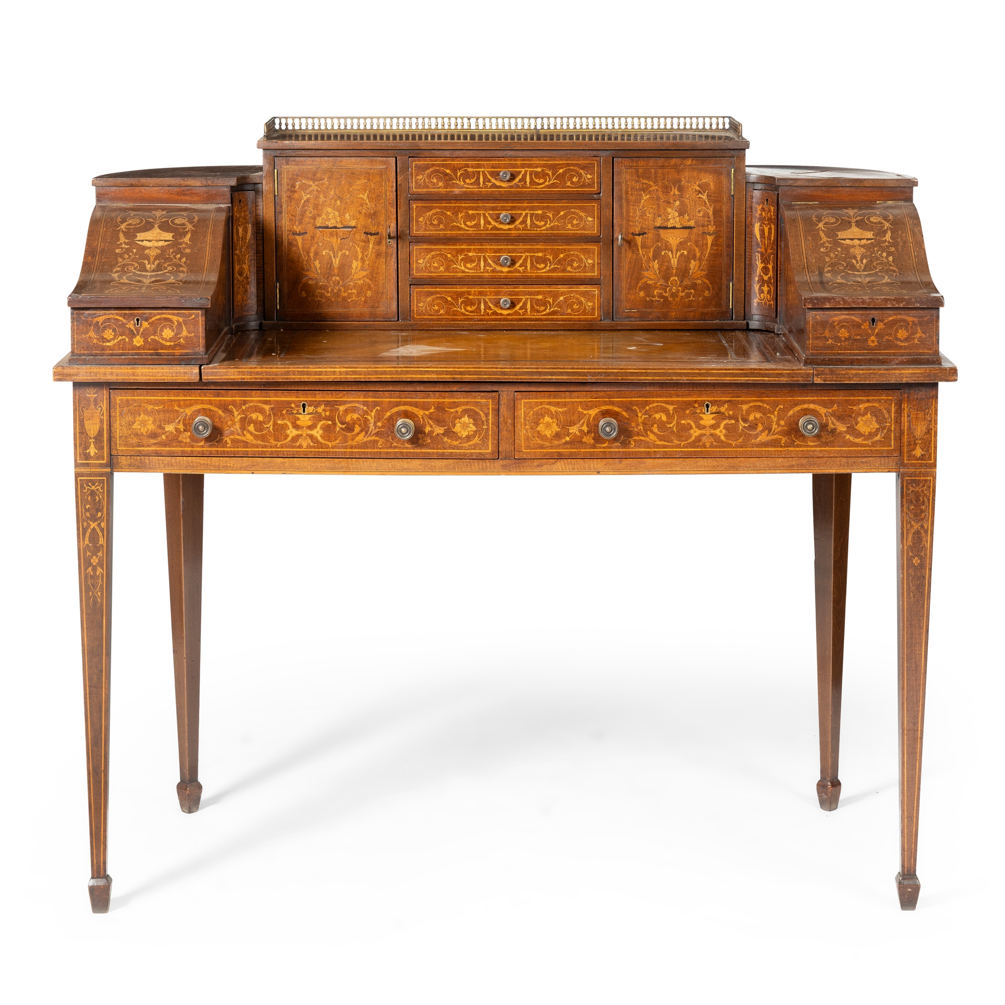 A PAIR OF EDWARDIAN MAHOGANY AND INLAID CARLTON HOUSE DESKS