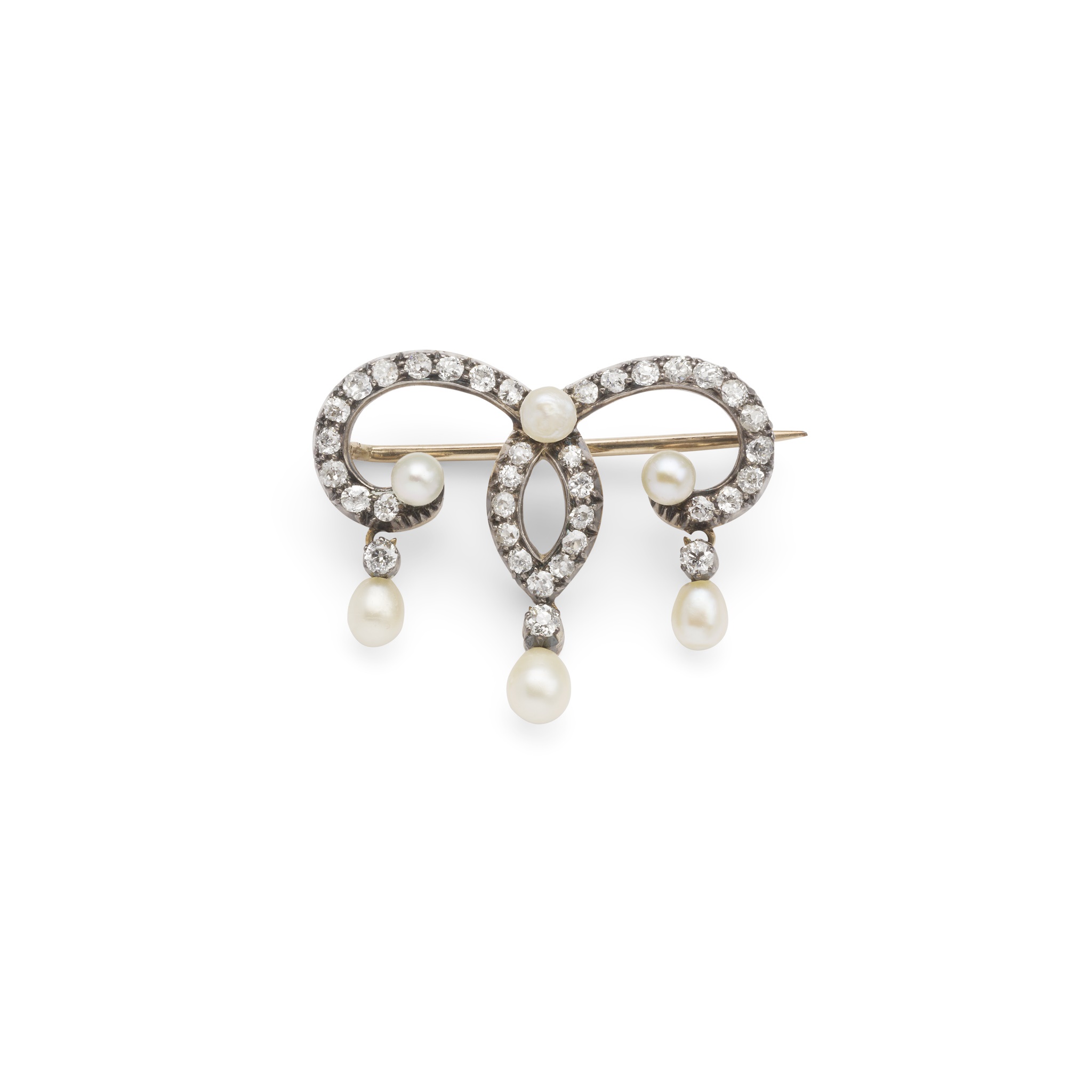 A late 19th-century pearl and diamond brooch
