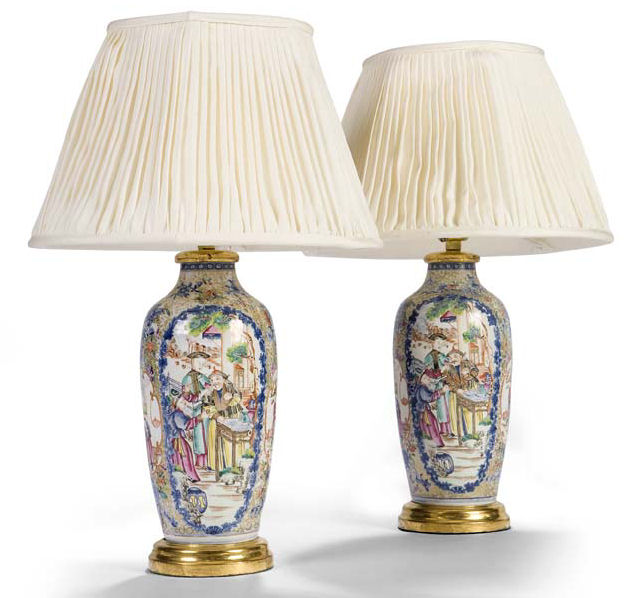 A pair of Chinese export porcelain Mandarin palette vases, Qianlong period