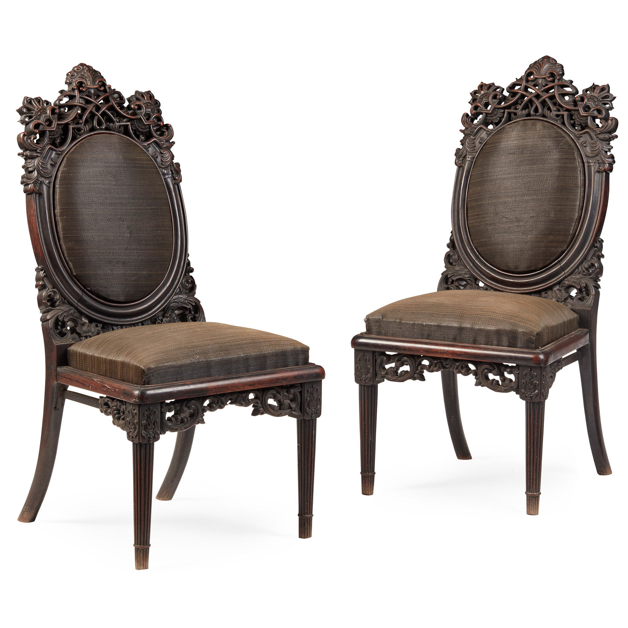 PAIR OF CHINESE CARVED HARDWOOD SIDE CHAIRS