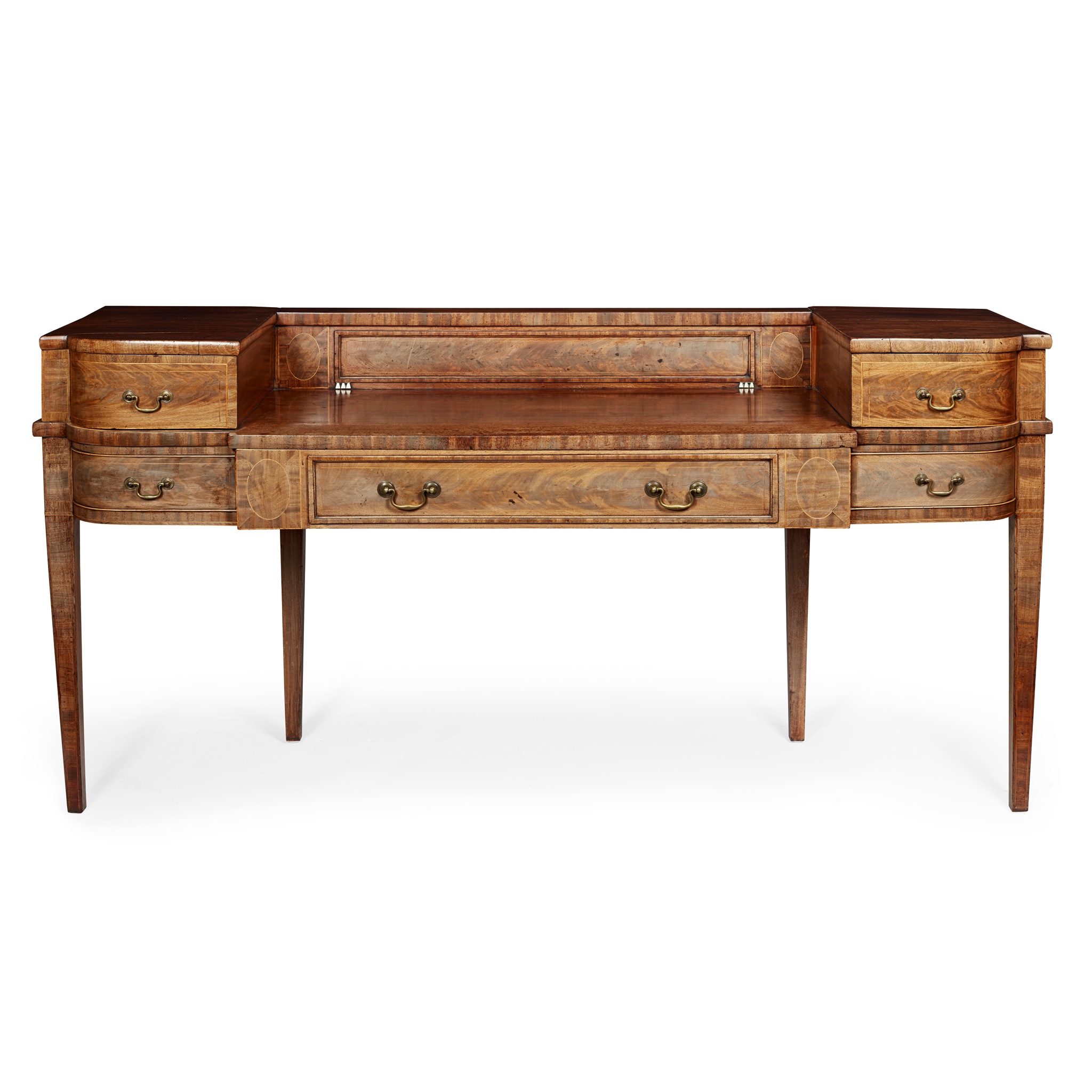 LATE GEORGE III MAHOGANY STAGEBACK SIDEBOARD