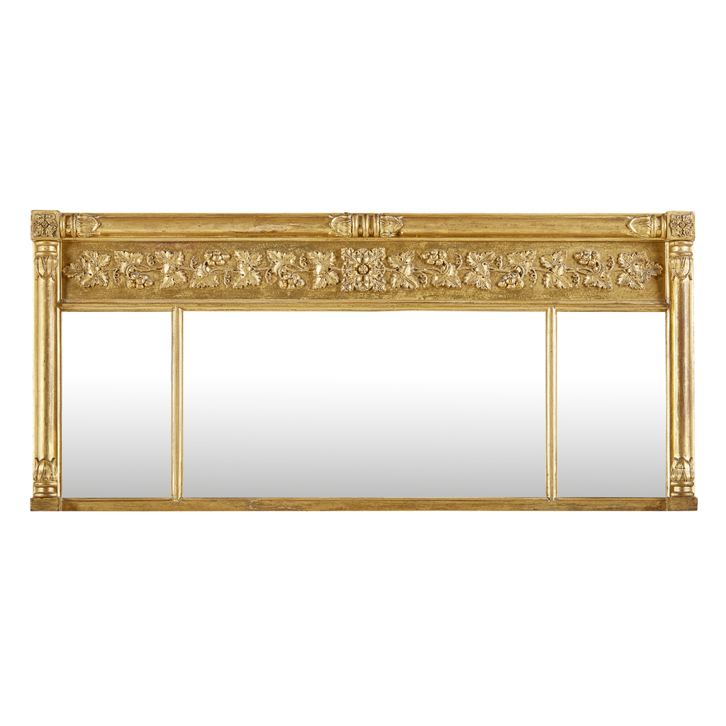REGENCY GILTWOOD AND GESSO TRIPLE OVERMANTLE MIRROR