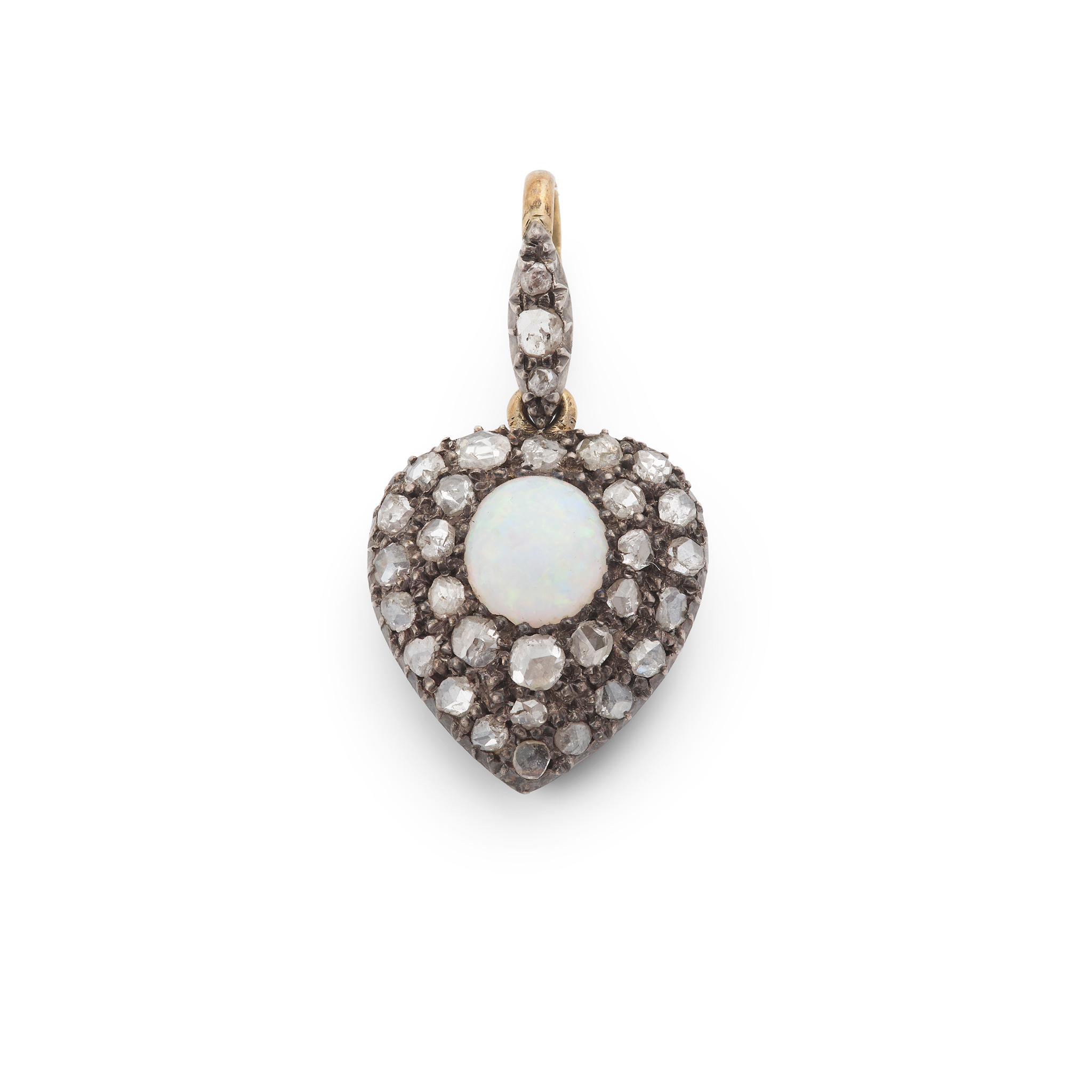 An opal and diamond heart pendant, circa 1890