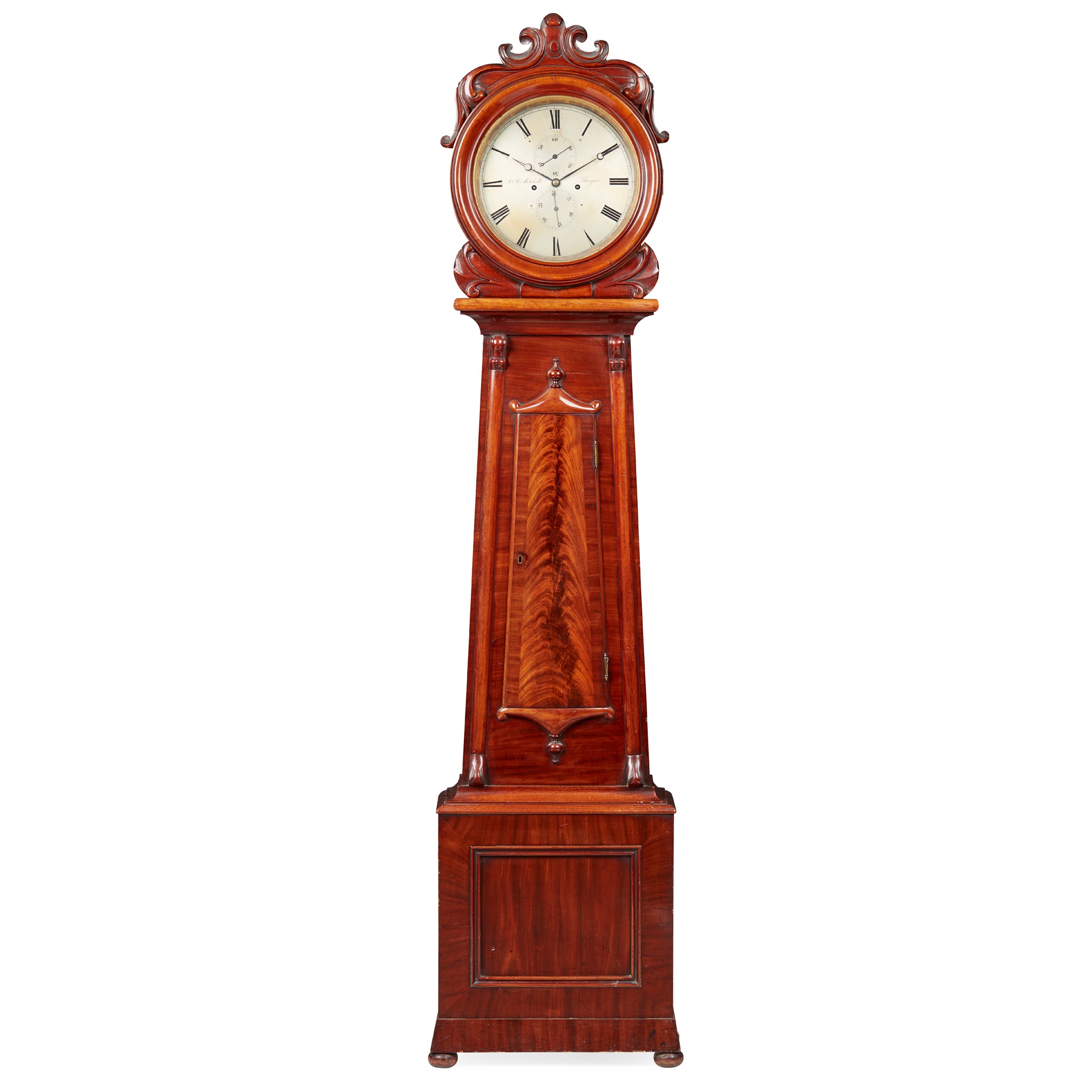 SCOTTISH MAHOGANY DRUMHEAD LONGCASE CLOCK, J.W. MITCHELL, GLASGOW