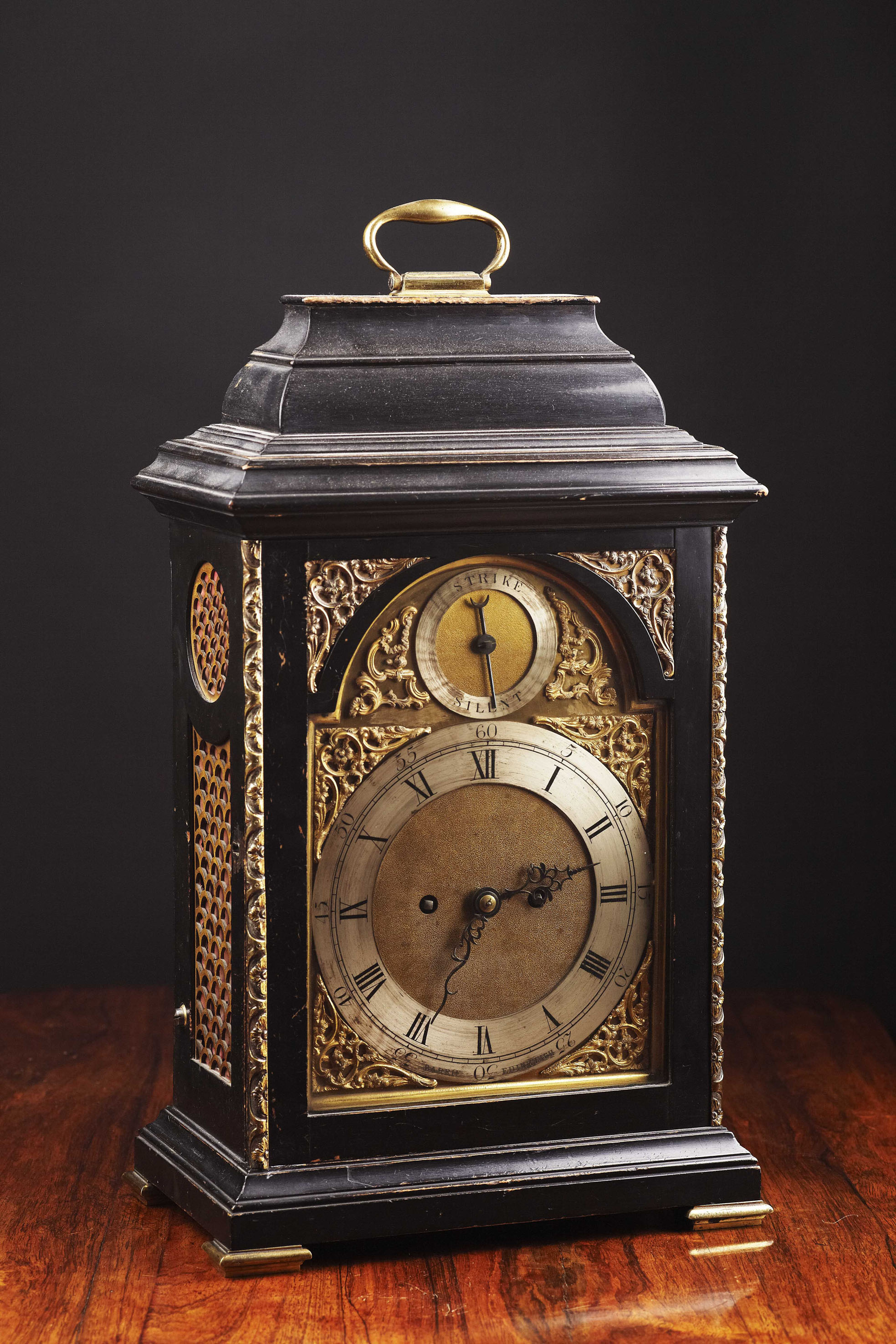 A Victorian ebonised bracket clock By Barrie, Edinburgh, in the George II style