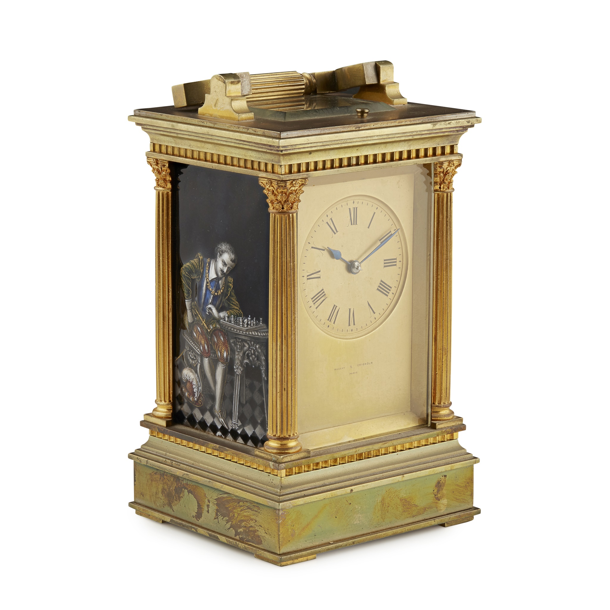 FRENCH LIMOGES ENAMEL AND GILT BRASS REPEATER CARRIAGE CLOCK