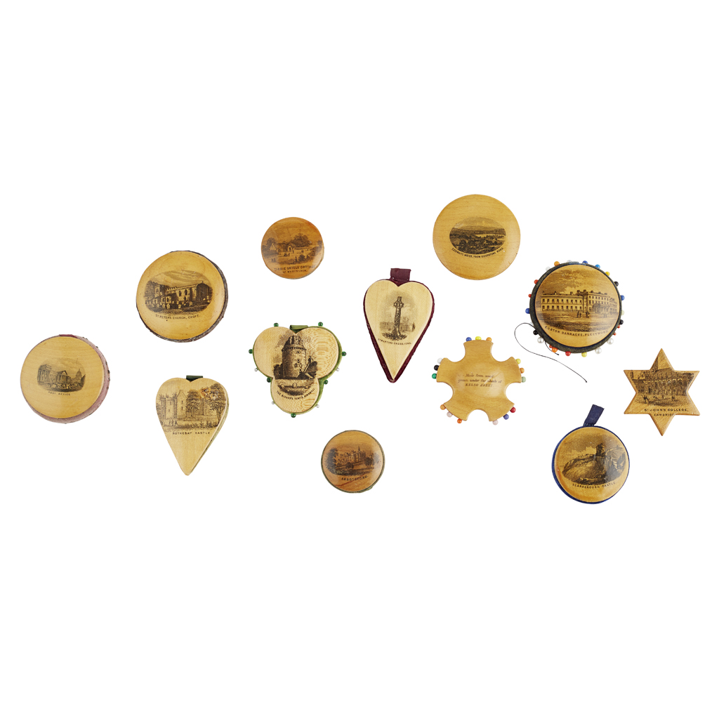 A GROUP OF MAUCHLINE WARE PIN CUSHIONS