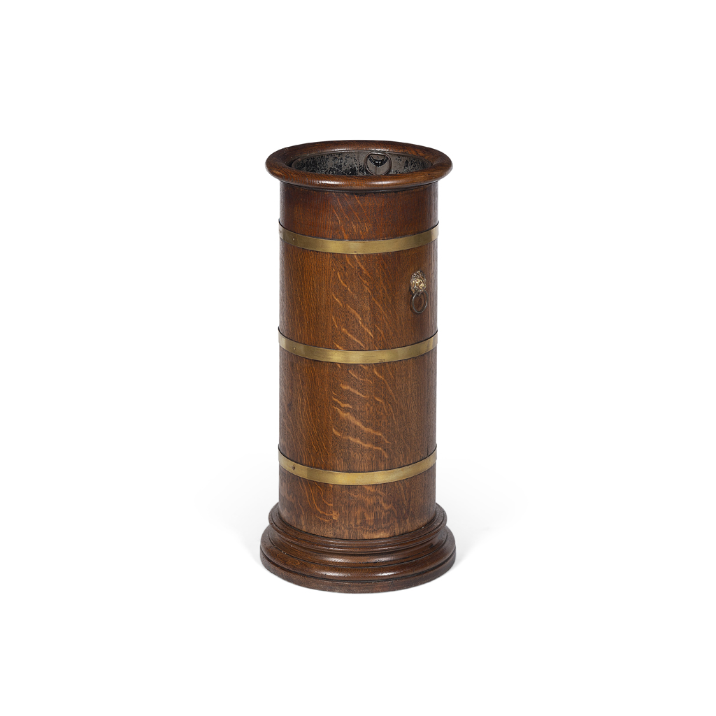 EDWARDIAN OAK BRASS-BANDED STICK STAND