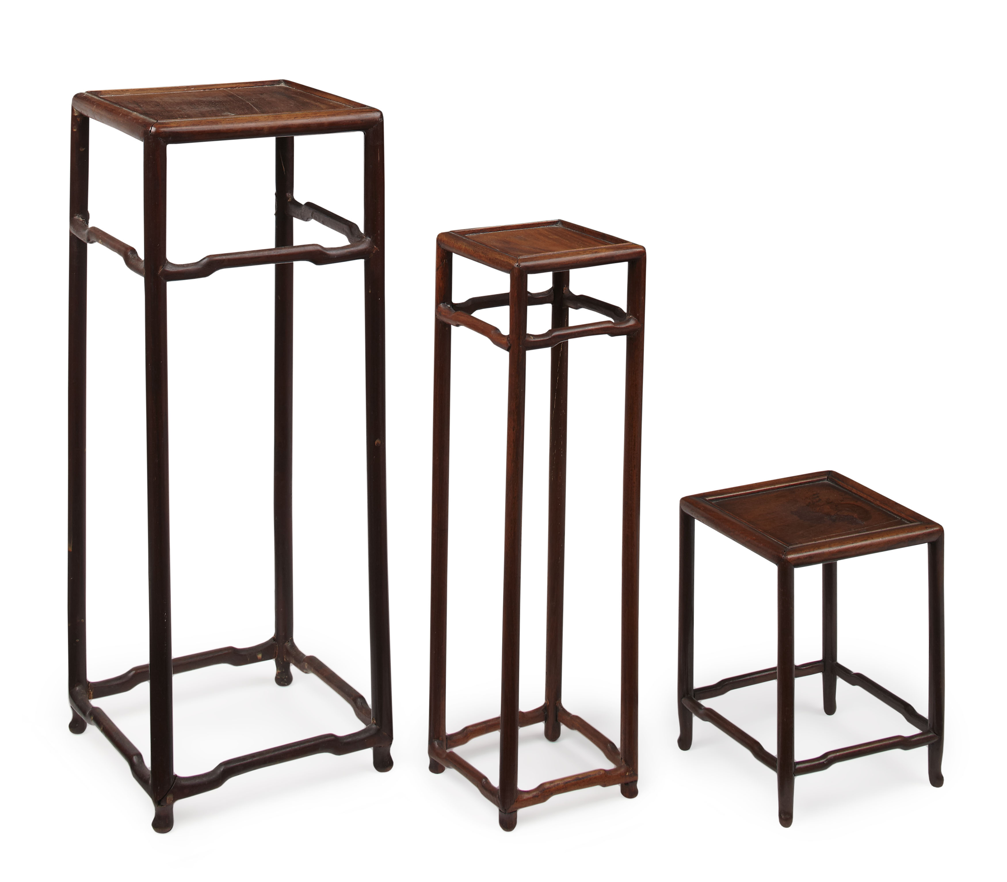 THREE CHINESE HARDWOOD CURIO STANDS