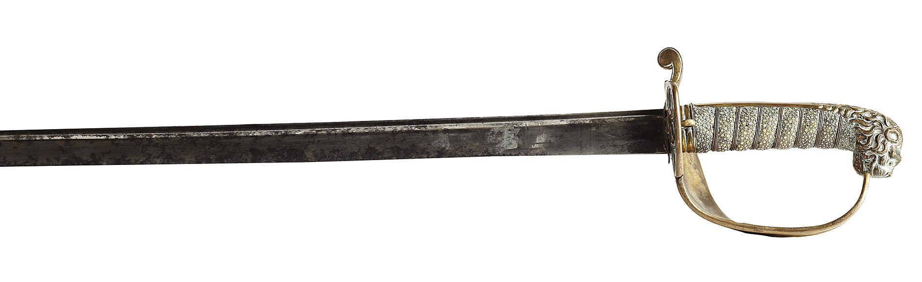 NAVAL MIDSHIPMAN'S SWORD WITH LION HEAD POMMEL AND FOLDING GUARD