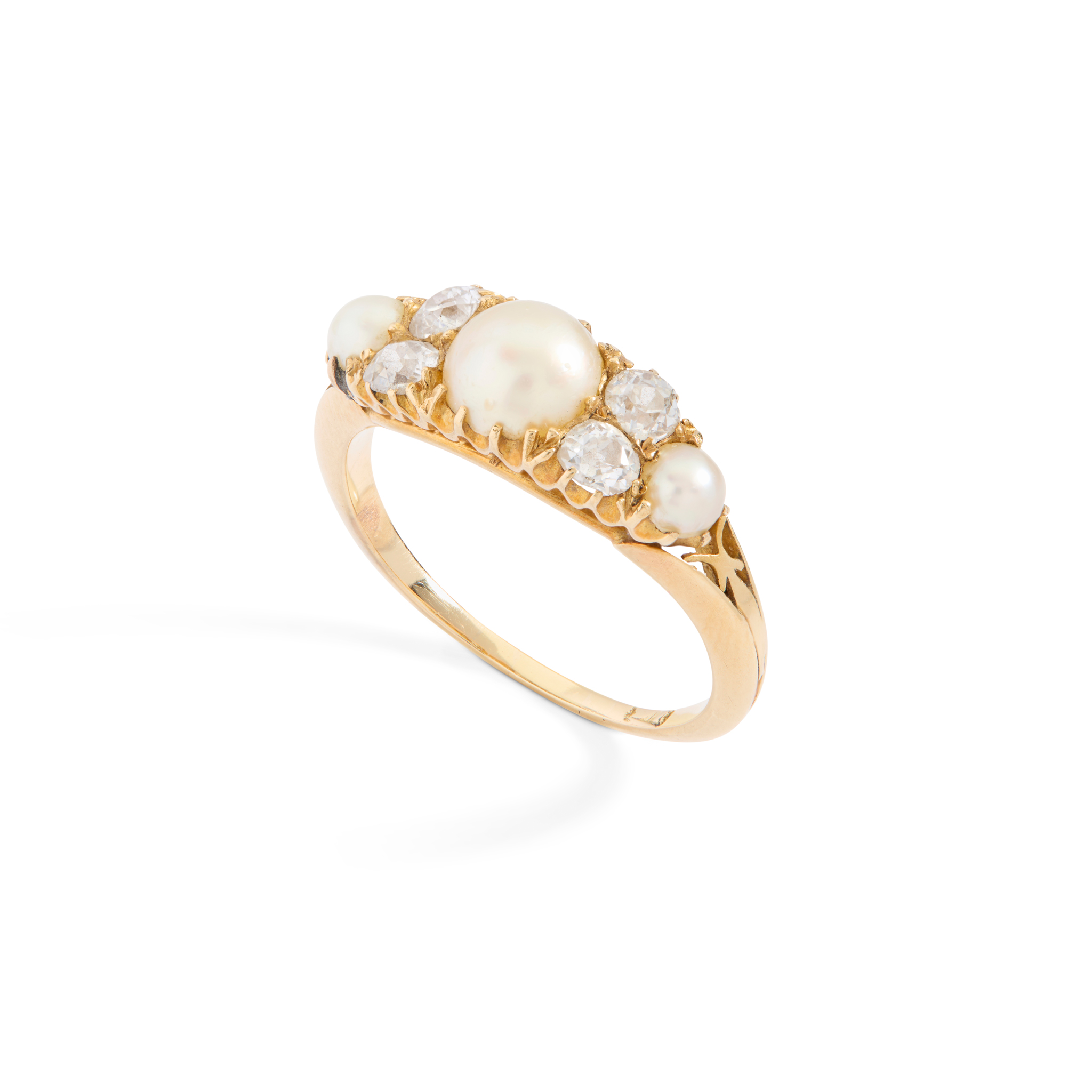 A late 19th century pearl and diamond ring