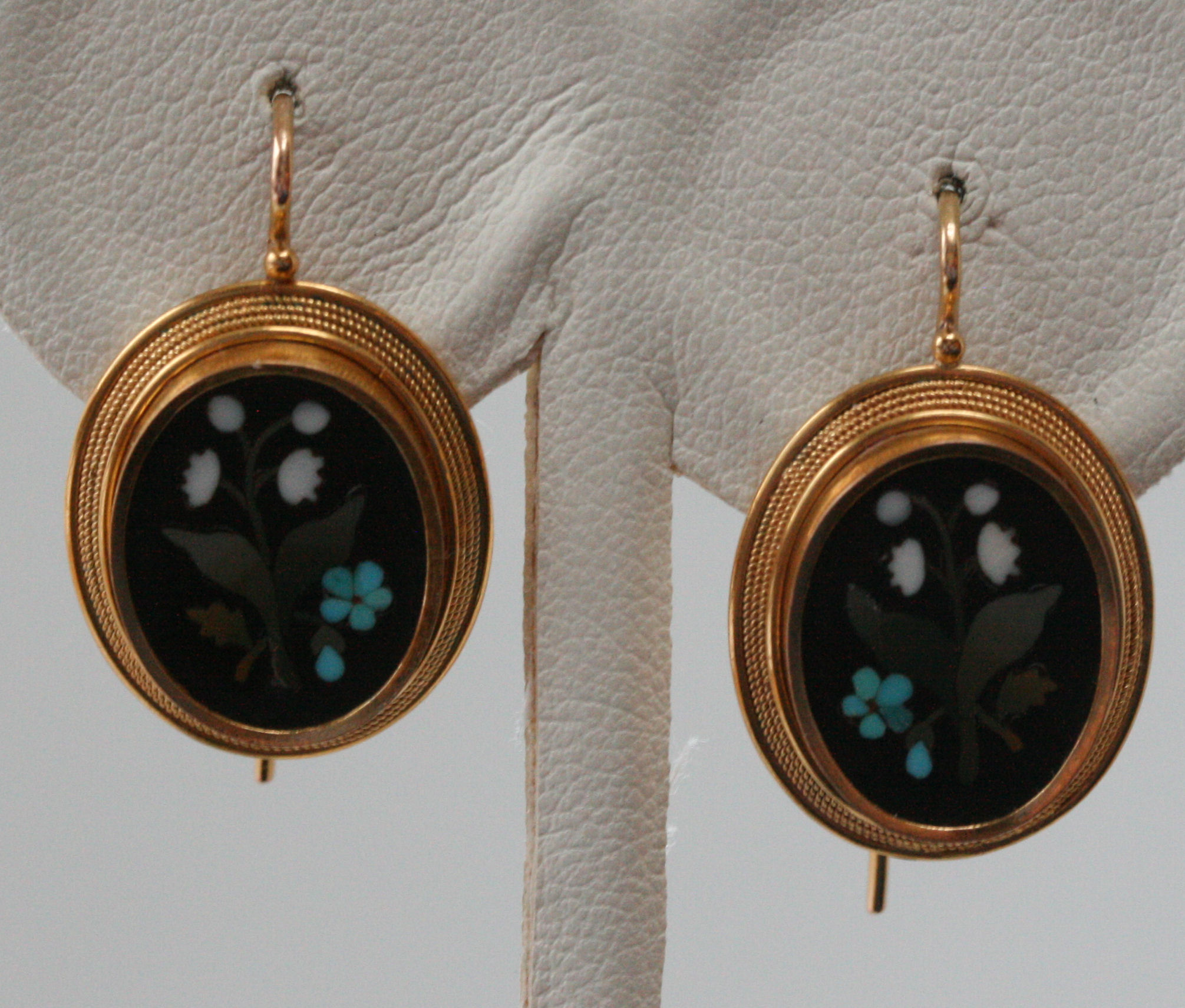 A pair of Victorian pietra dura earrings