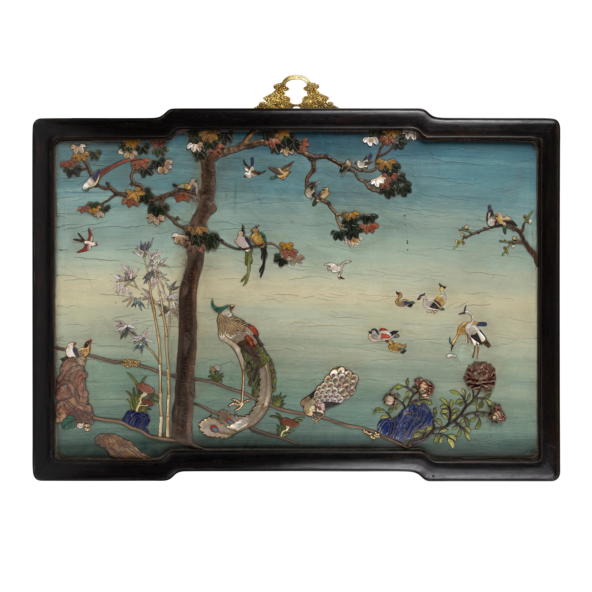 LARGE STONE-INLAID 'PHOENIXES' SCREEN