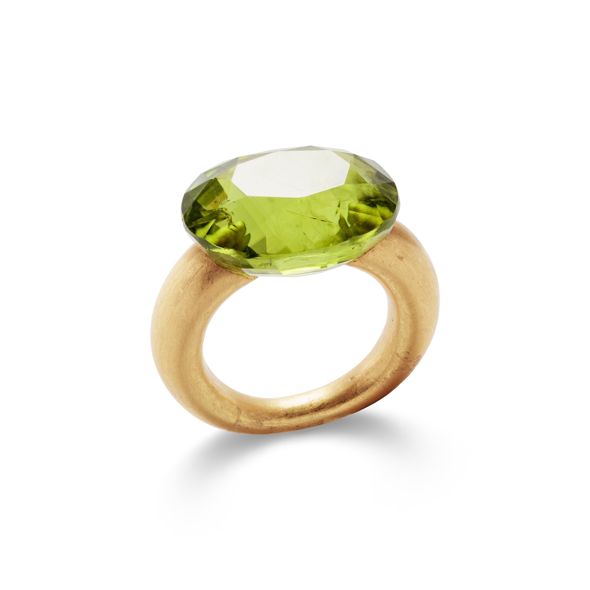 A peridot single-stone ring