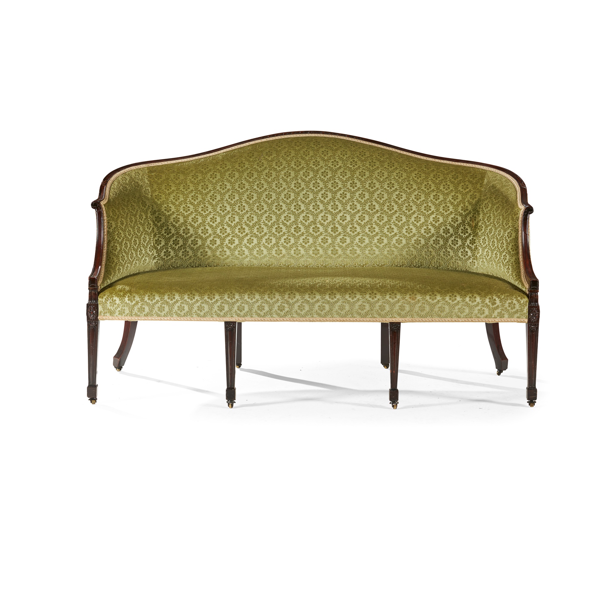 GEORGE III MAHOGANY FRAMED SOFA, IN THE HEPPLEWHITE STYLE