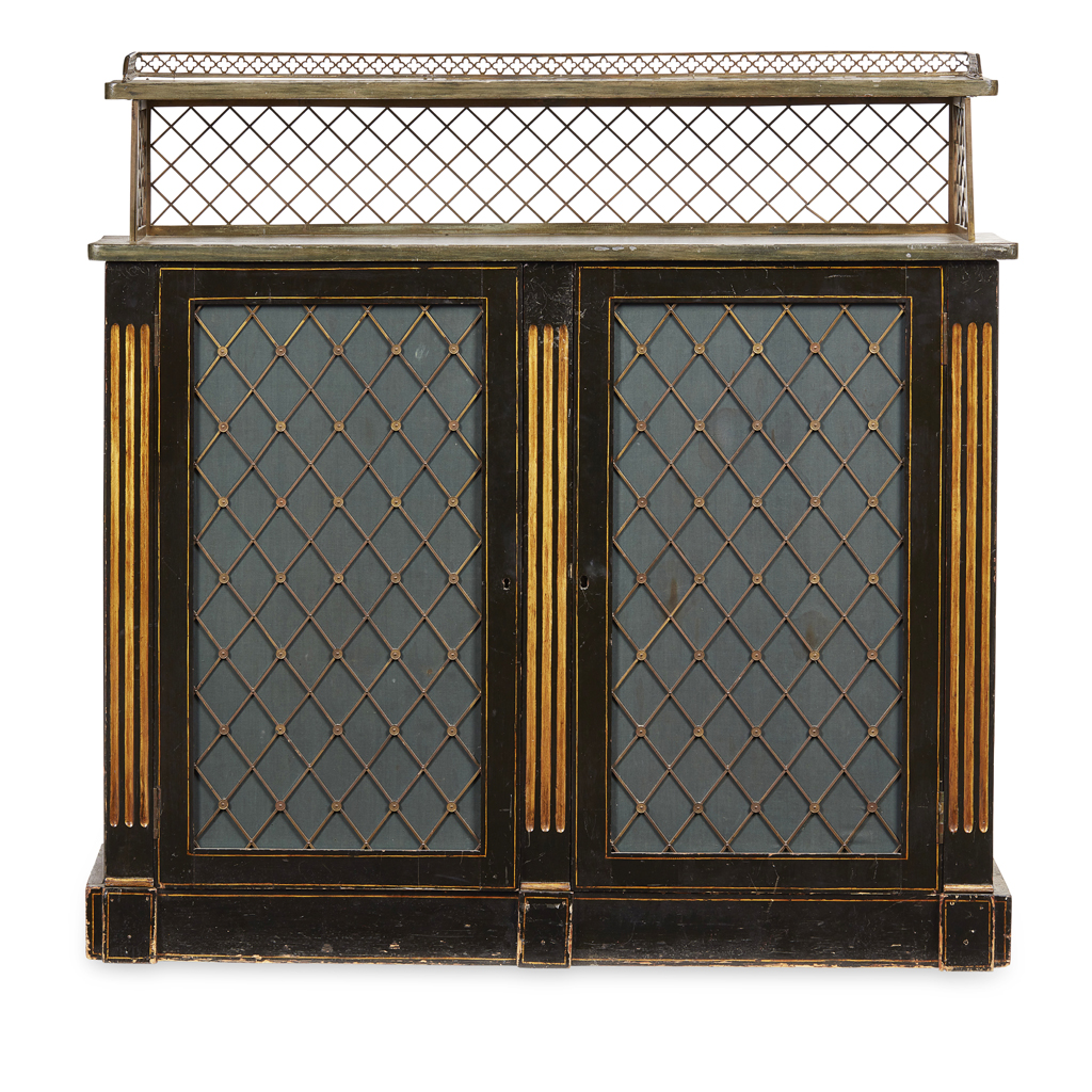 REGENCY EBONISED AND PARCEL GILT BRASS MOUNTED CHIFFONIER