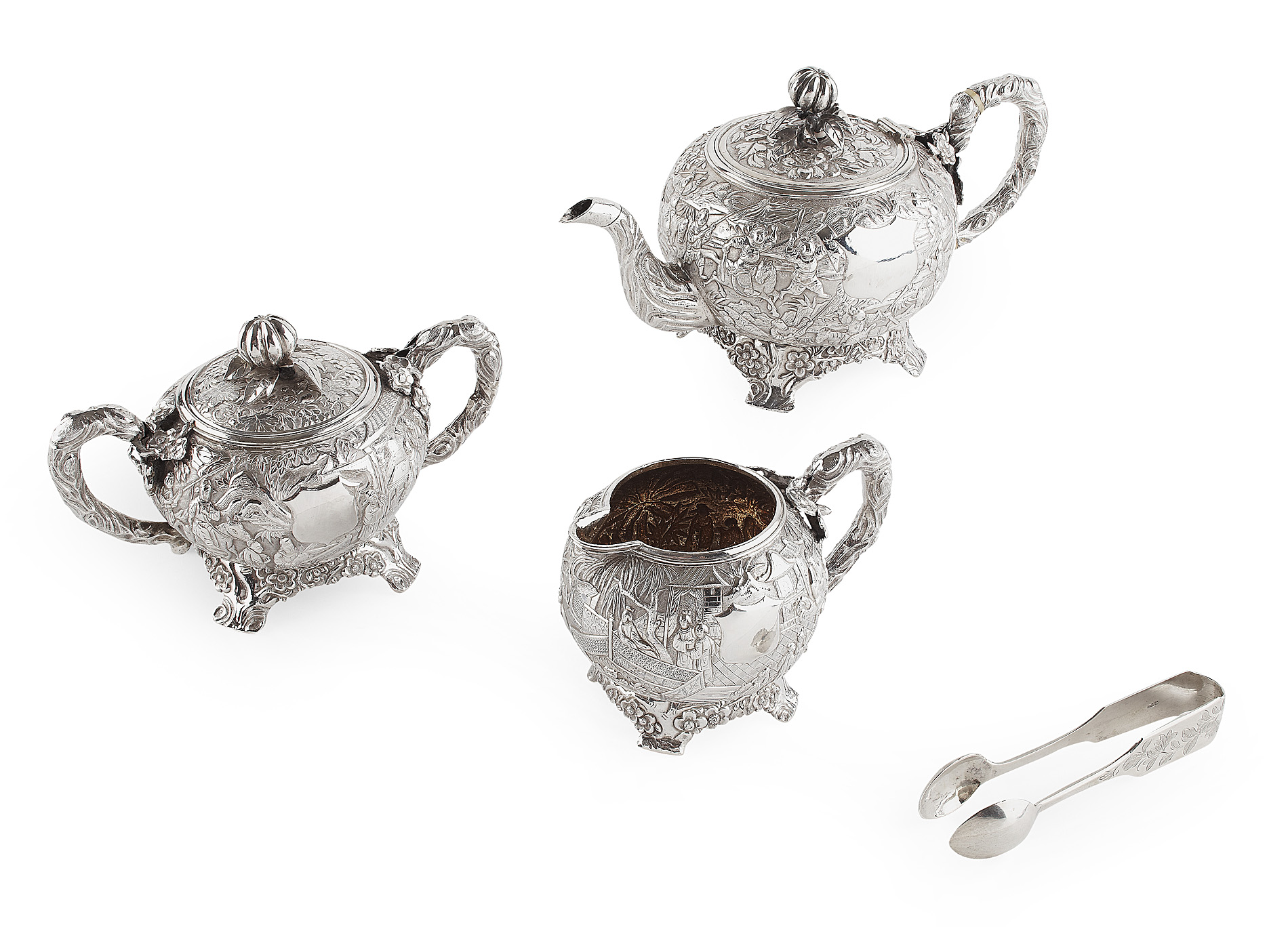 A Chinese three piece tea set