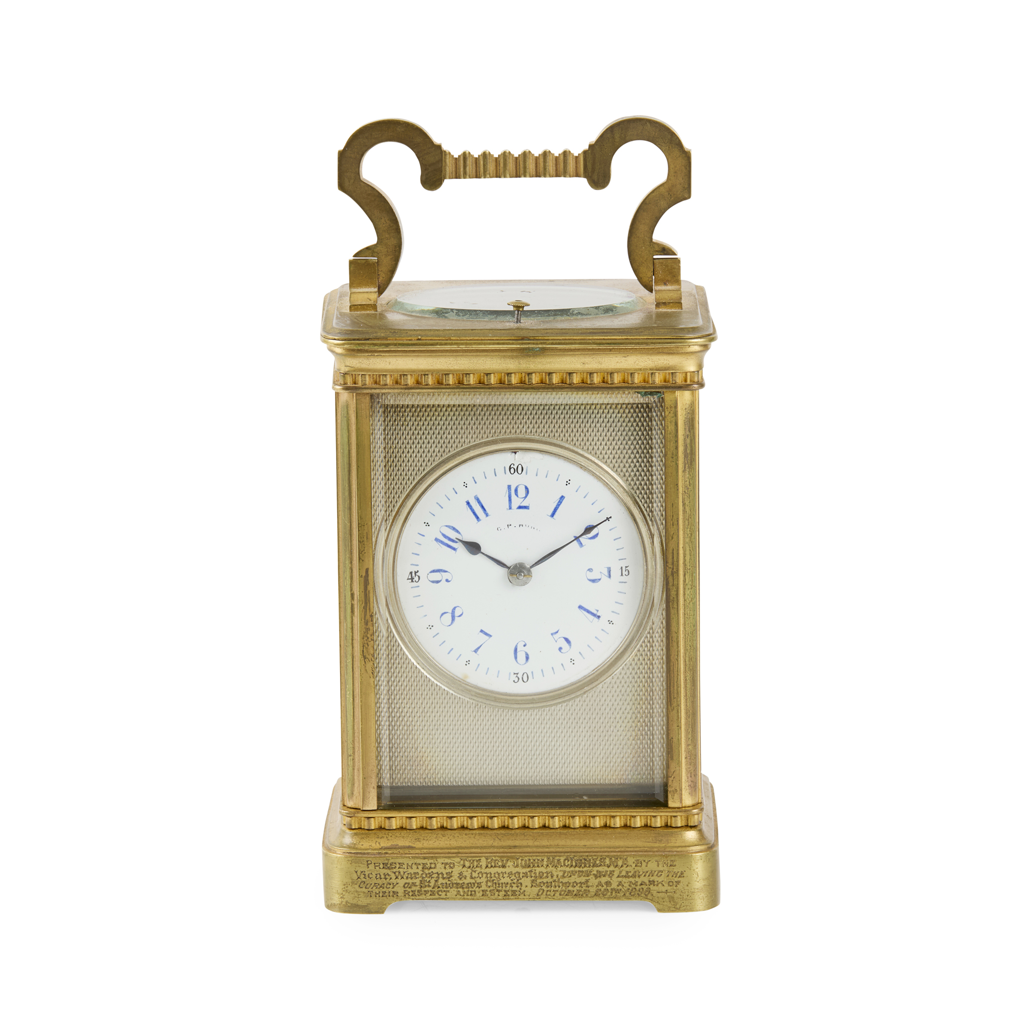 ENGLISH GILT BRASS REPEATING CARRIAGE CLOCK