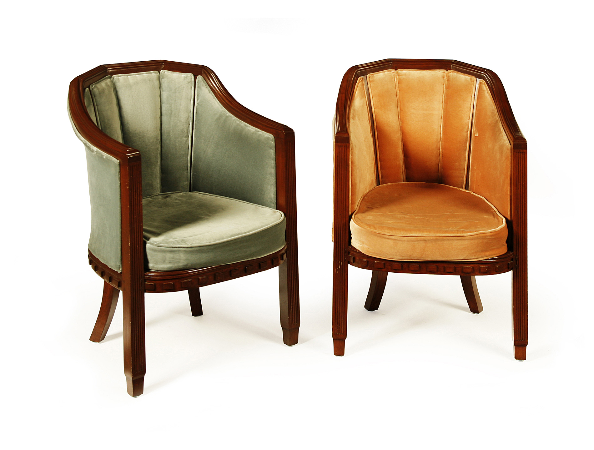 SET OF FOUR HARDWOOD FRAMED ART DECO TUB CHAIRS