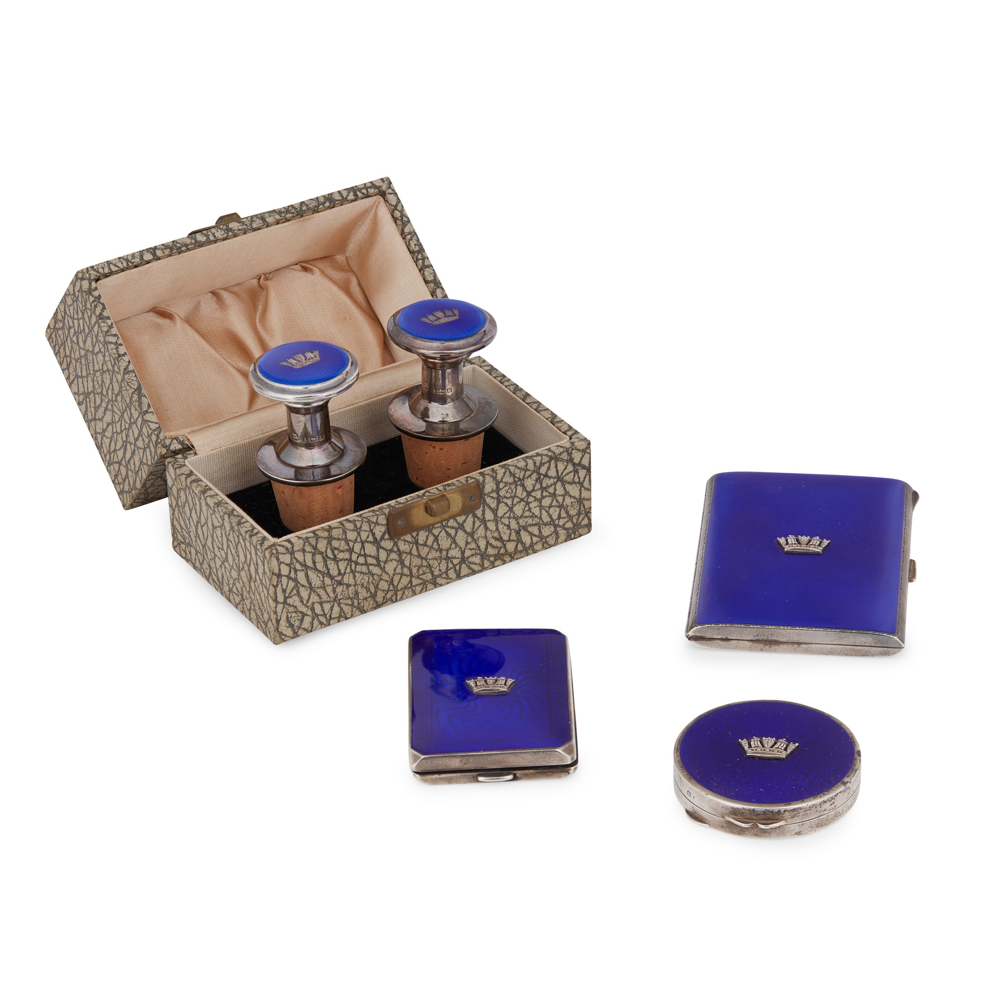 A group of 1930s silver and enamel dressing table items - Royal Navy Internet