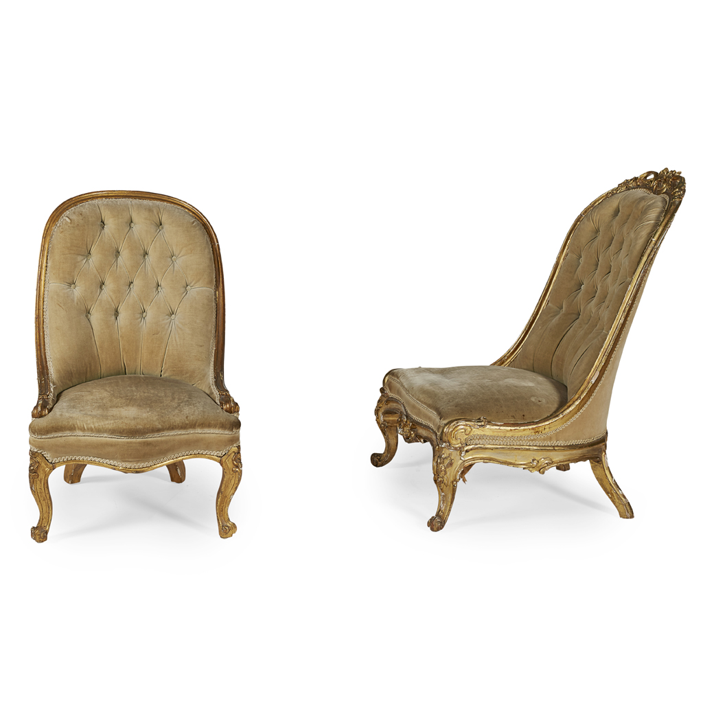TWO VICTORIAN GILTWOOD SLIPPER CHAIRS