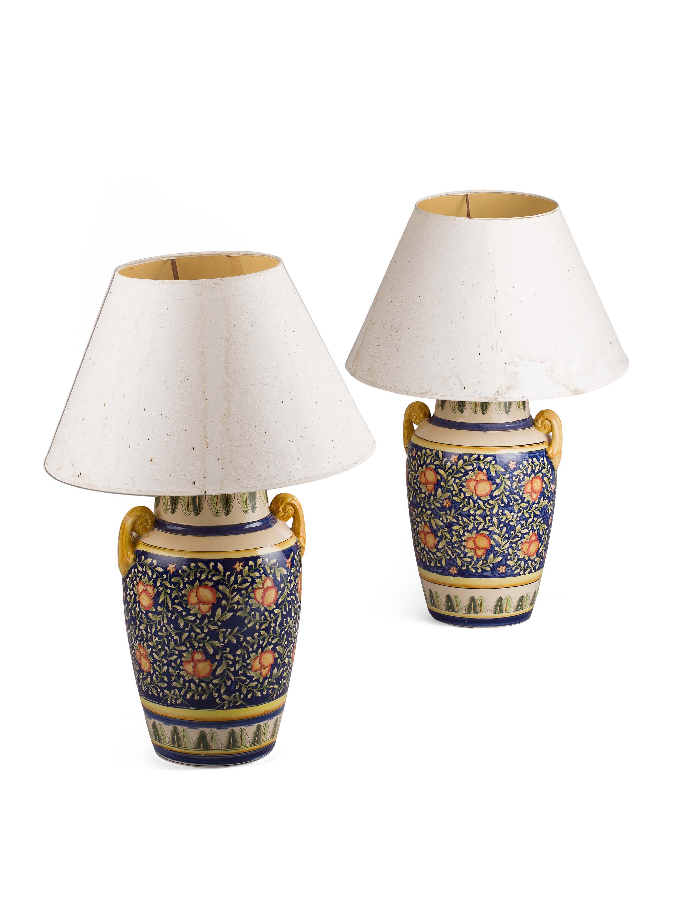 PAIR OF PAINTED POTTERY LAMPS