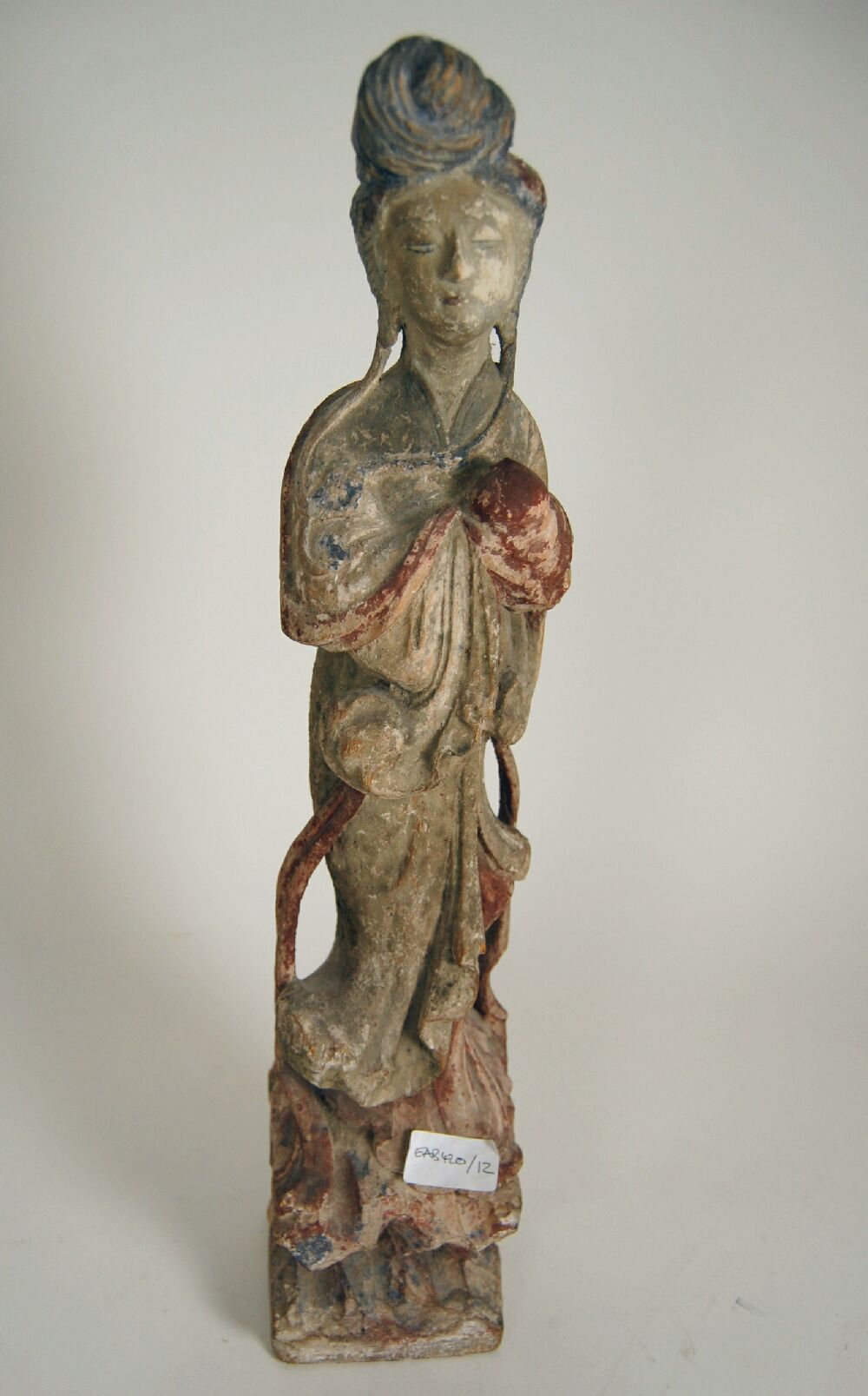 CHINESE CARVED AND PAINTED SOFTWOOD FEMALE FIGURE