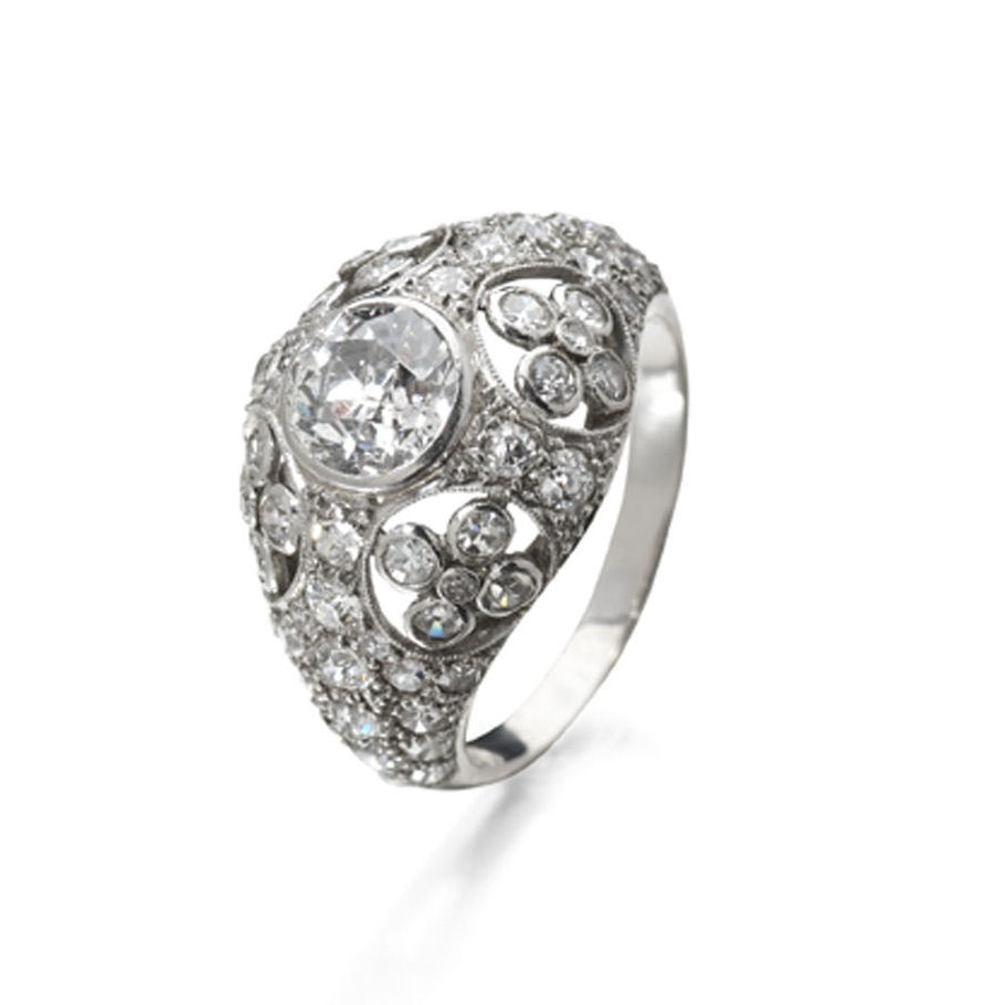 A French Art Deco platinum mounted diamond set cocktail ring,