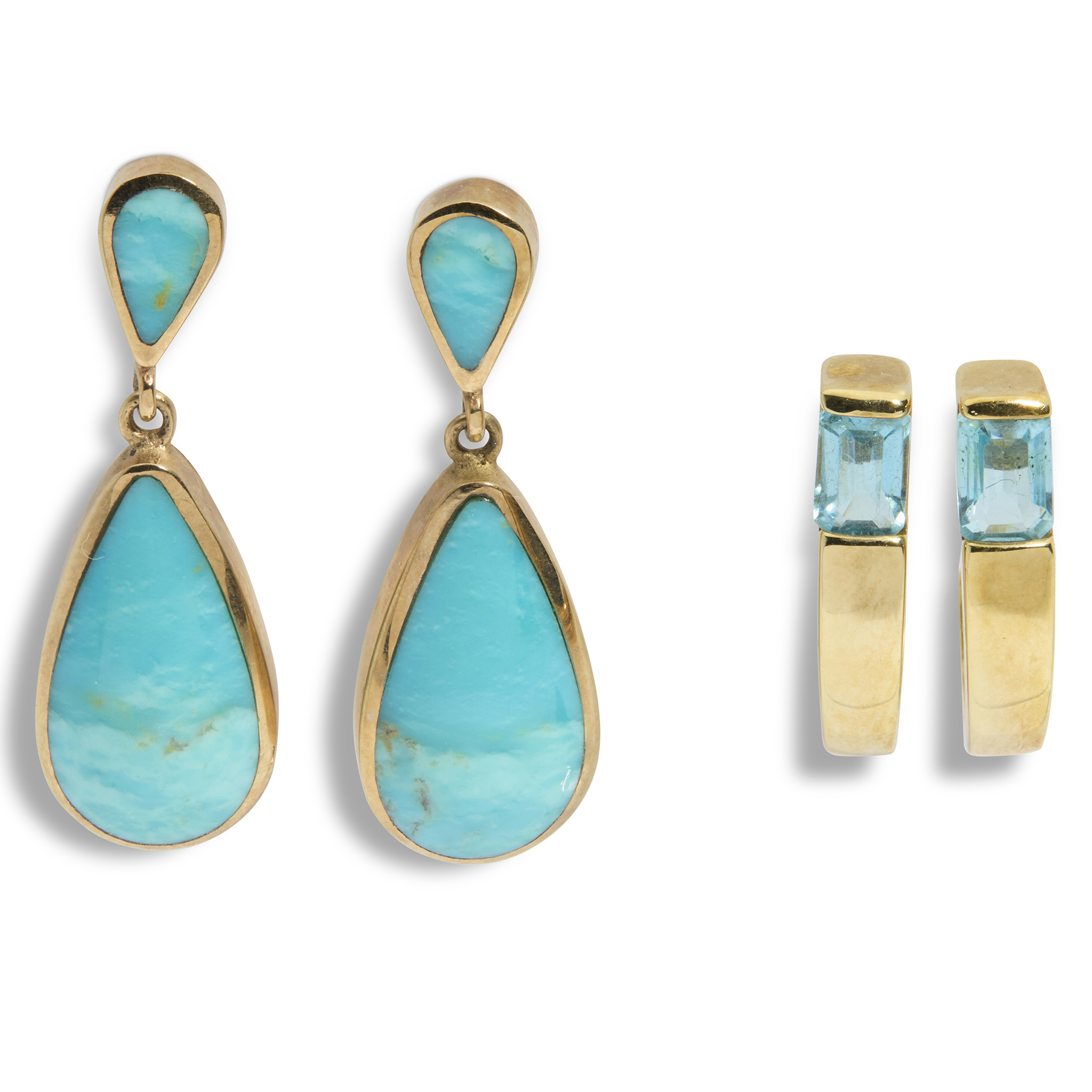 Two pairs of 9ct gold gem-set earrings