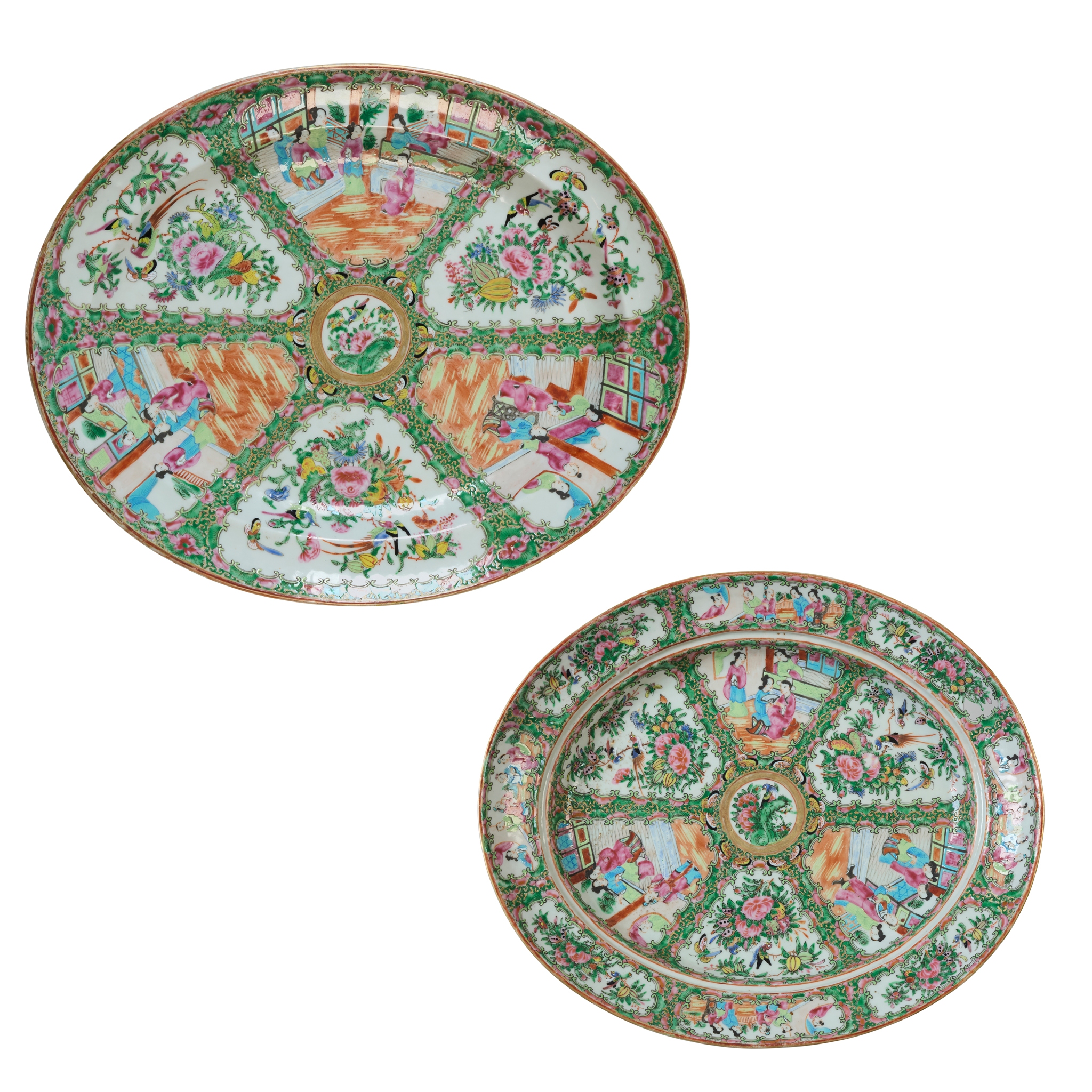 TWO LARGE CHINESE CANTON FAMILLE ROSE PLATTERS