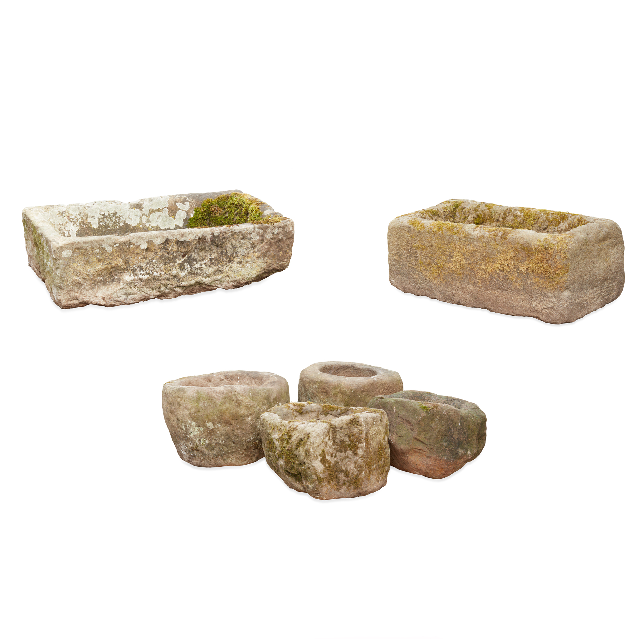 GROUP OF SIX STONE TROUGHS