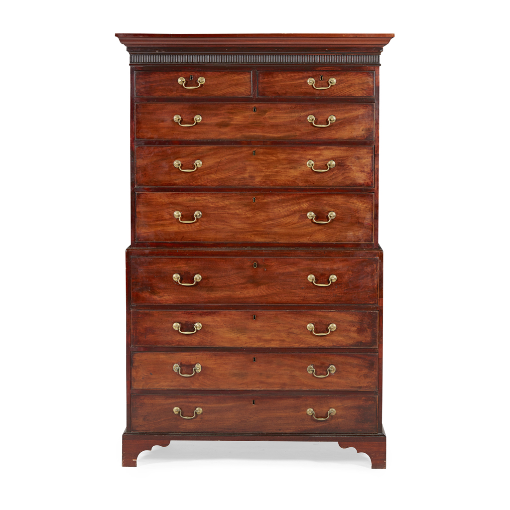 GEORGE III MAHOGANY SECRETAIRE CHEST-ON-CHEST