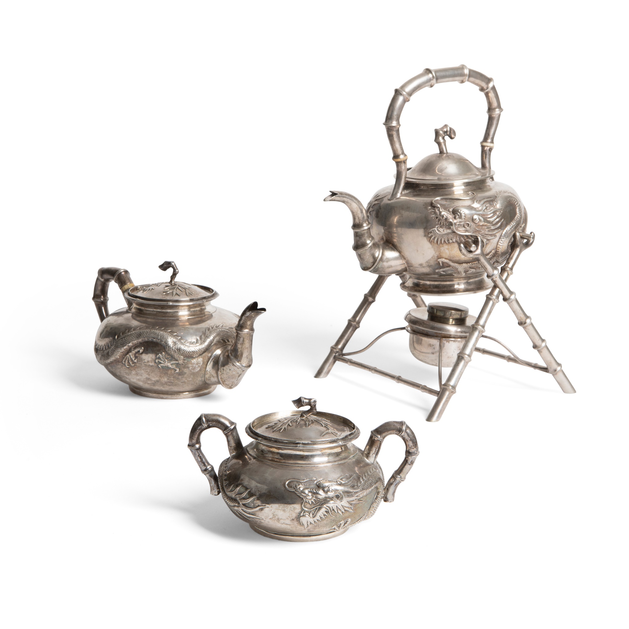 GROUP OF THREE EXPORT SILVER TEA WARES