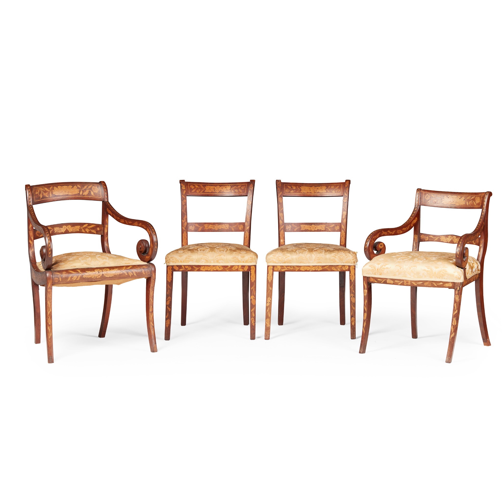 FOUR DUTCH WALNUT AND MARQUETRY CHAIRS