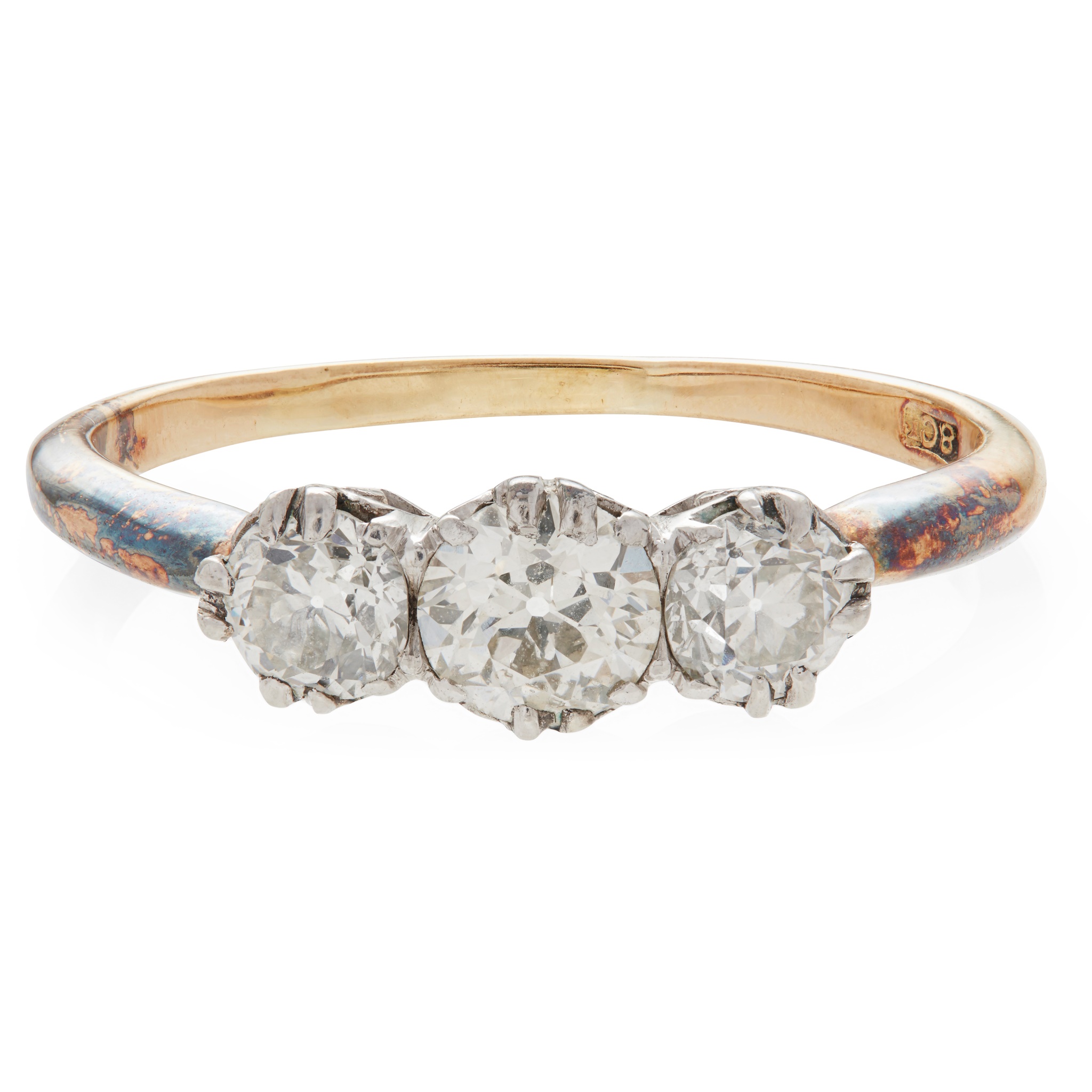 A three stone diamond set ring