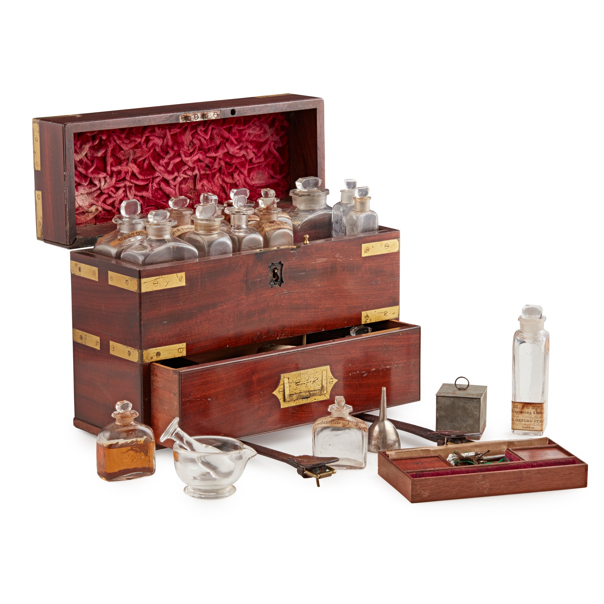 EARLY VICTORIAN MAHOGANY BRASS BOUND APOTHECARY BOX