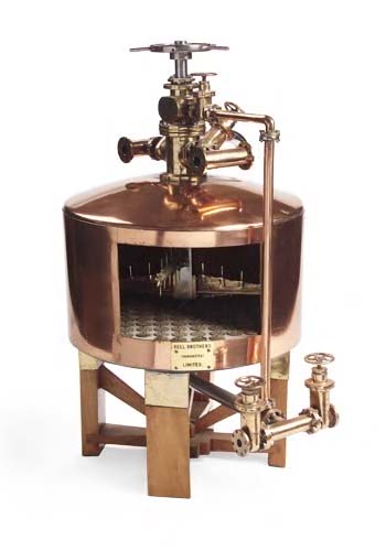A copper, brass and steel model of a mash tun,