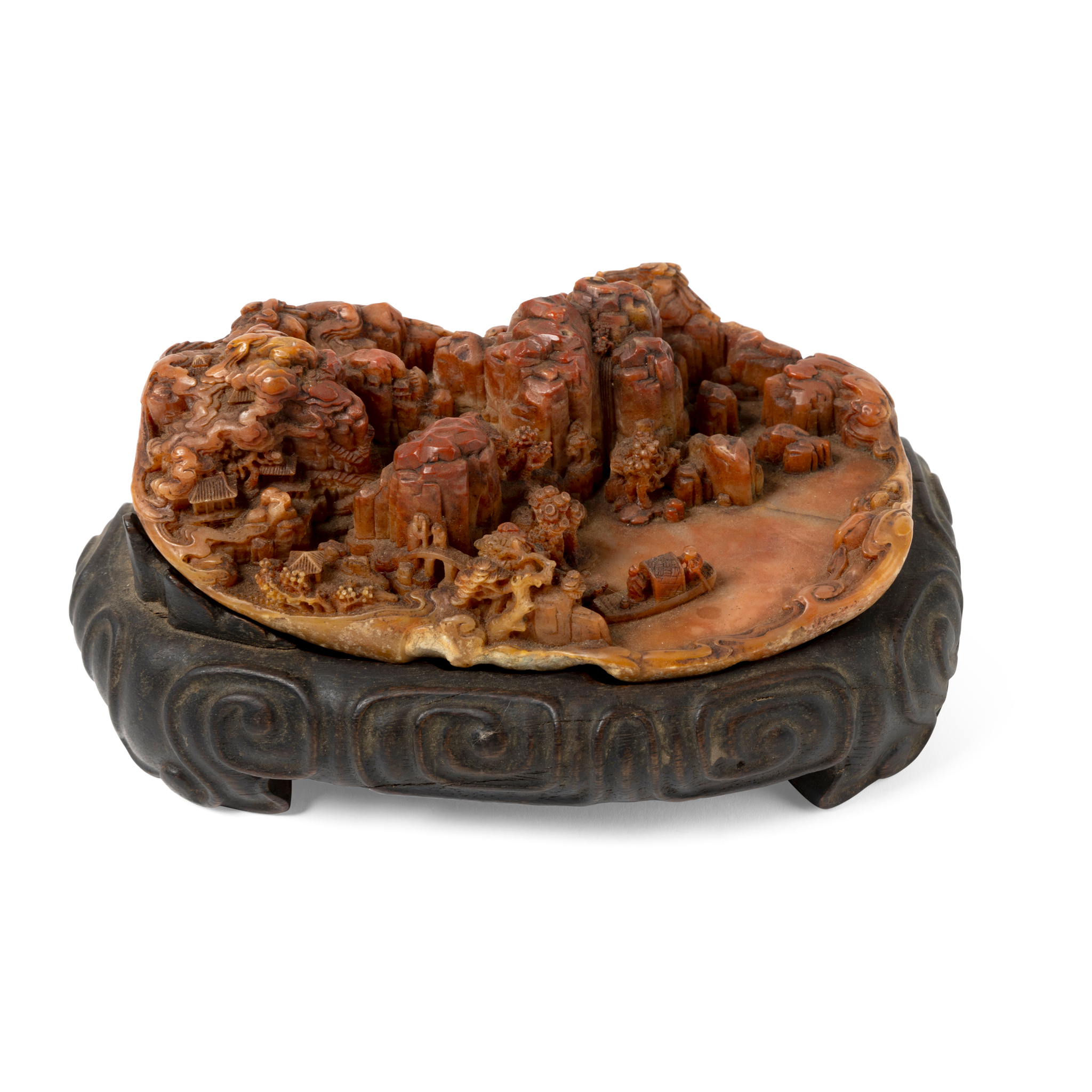 CHINESE SOAPSTONE 'LANDSCAPE' SCULPTURE