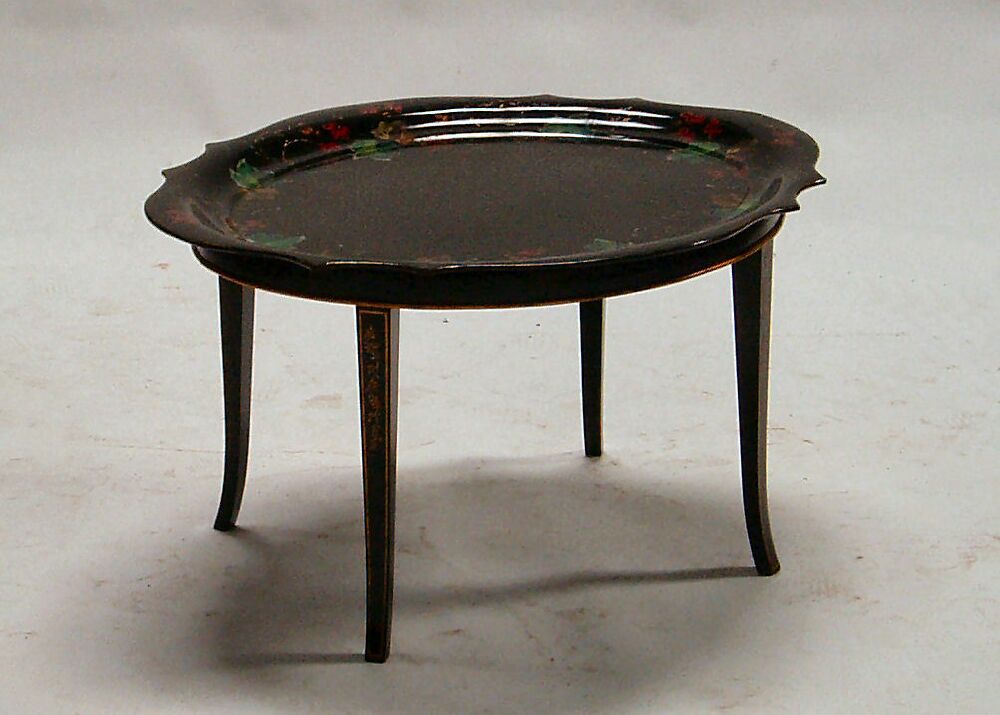 A Victorian period papier mache tray on later stand